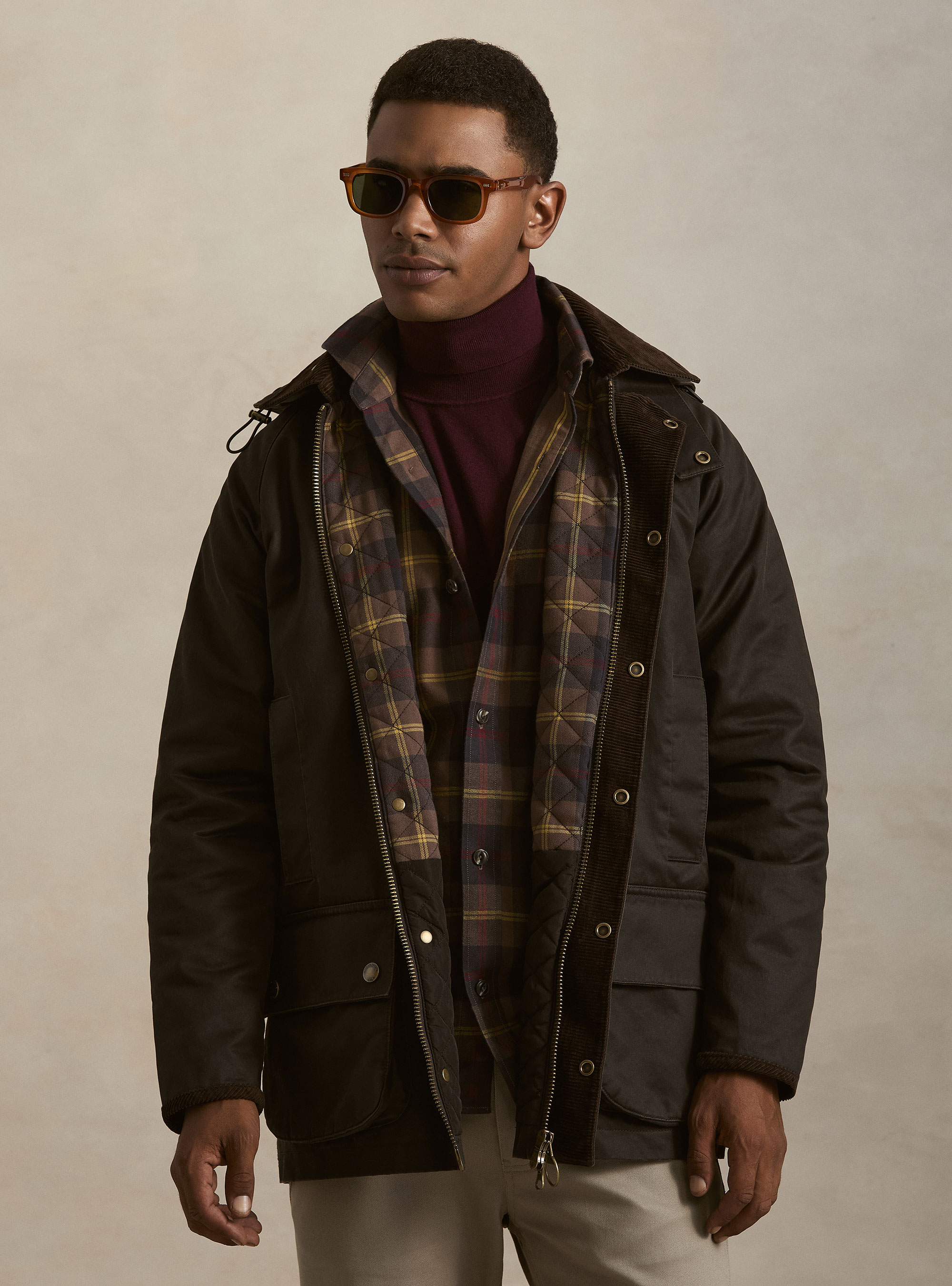 Cotton-blend waxed jacket, BROWN