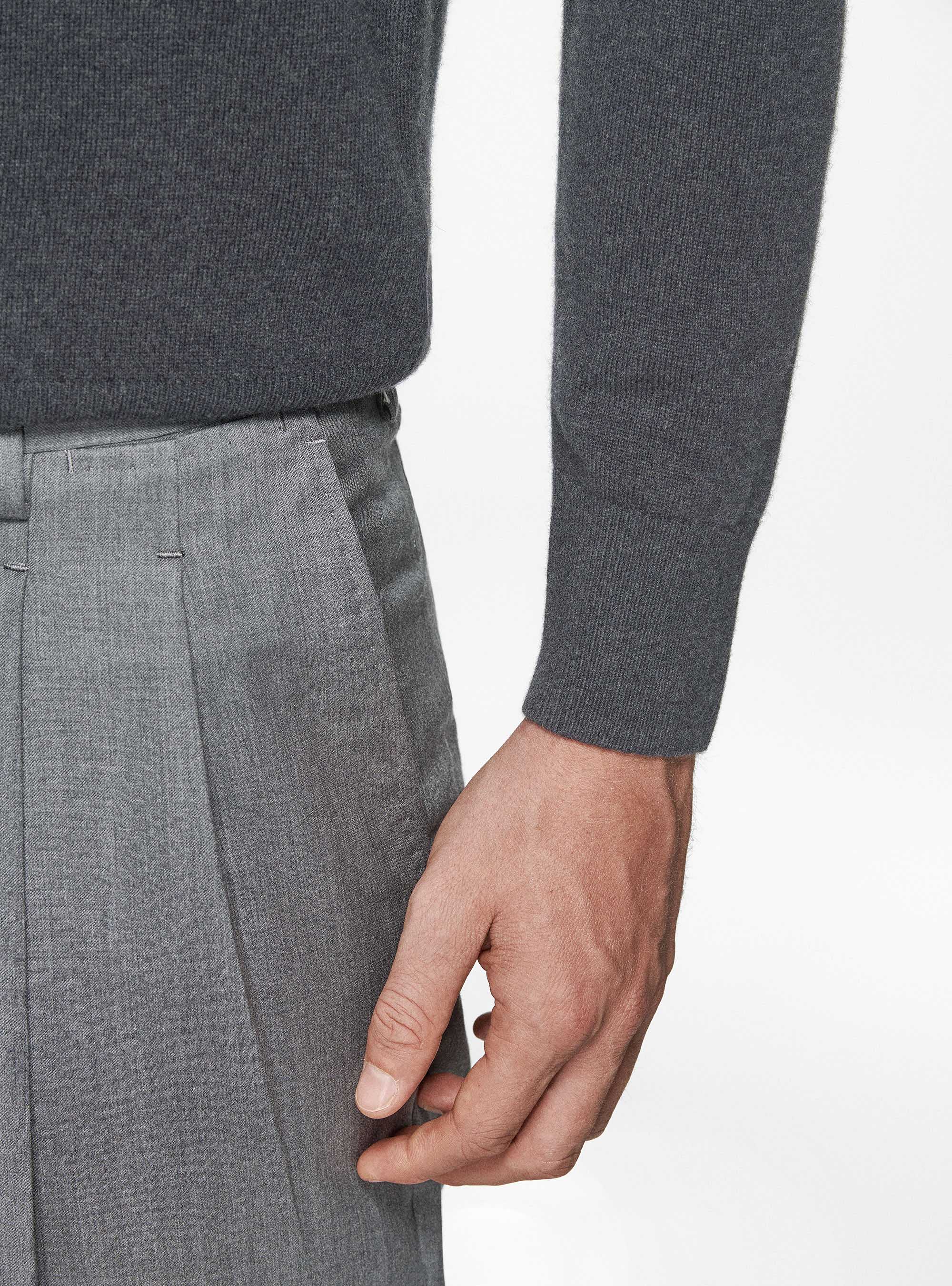 Maglia girocollo in lambswool e cashmere, ASFALTO