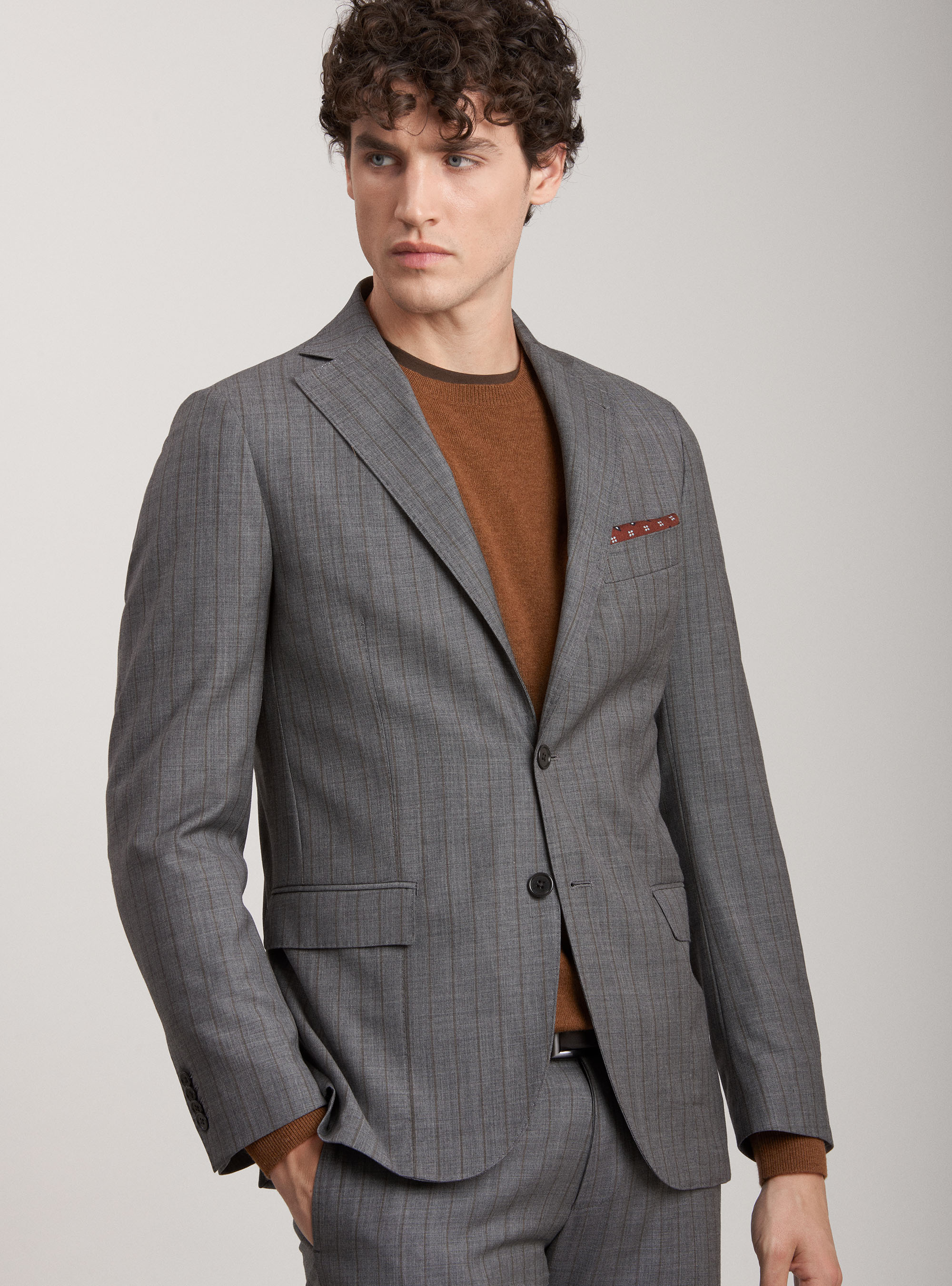 Giacca per abito in lana gessata, GRIGIO CHIARO