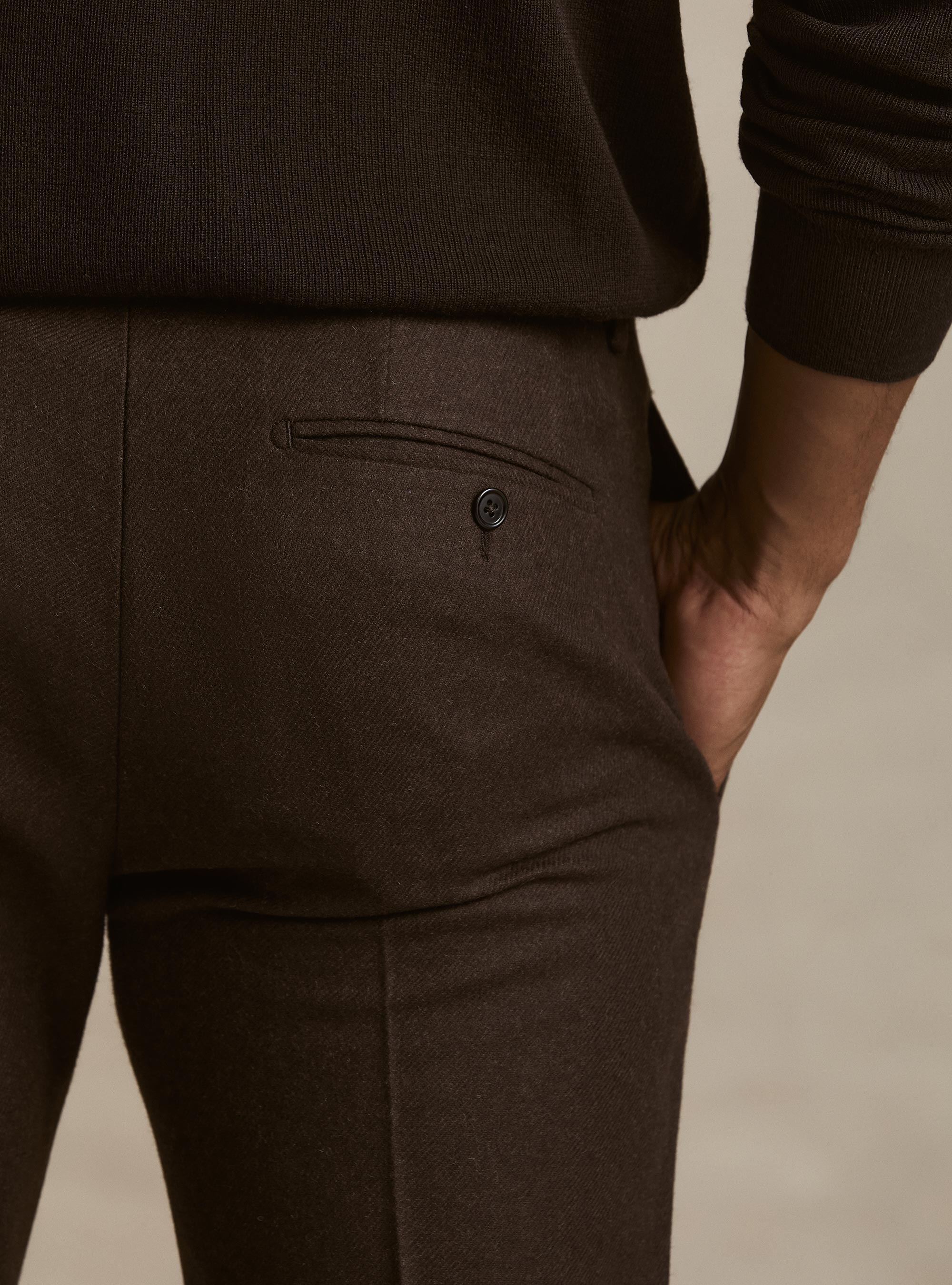 Wool blend flannel trousers, BROWN