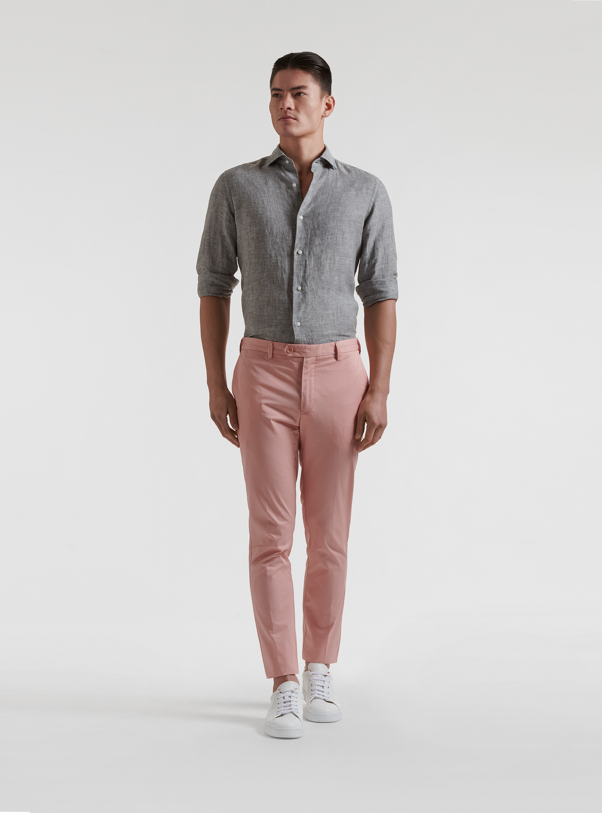 Hemd mit franz&ouml;sischem Kragen aus reinem Leinen, GRIGIO CHIARO MEL 0150C