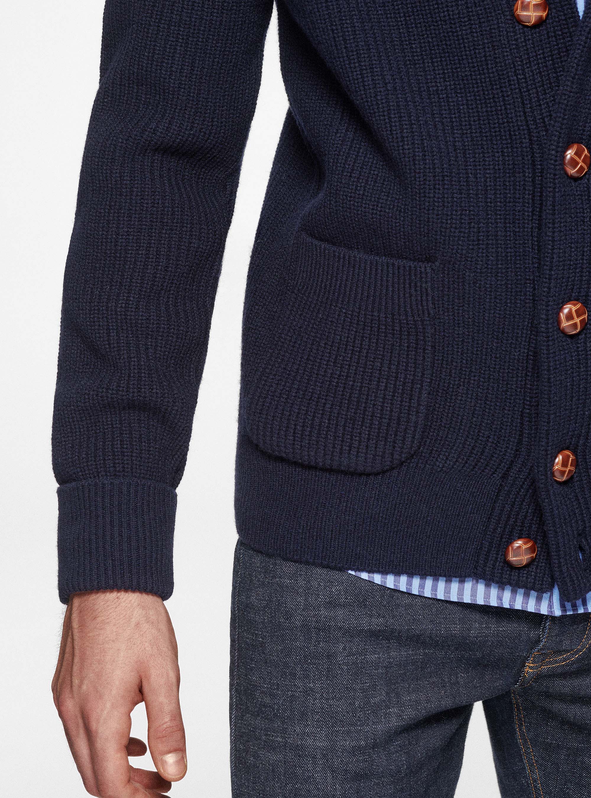 Pure merino wool shawl knit cardigan, NAVY BLUE