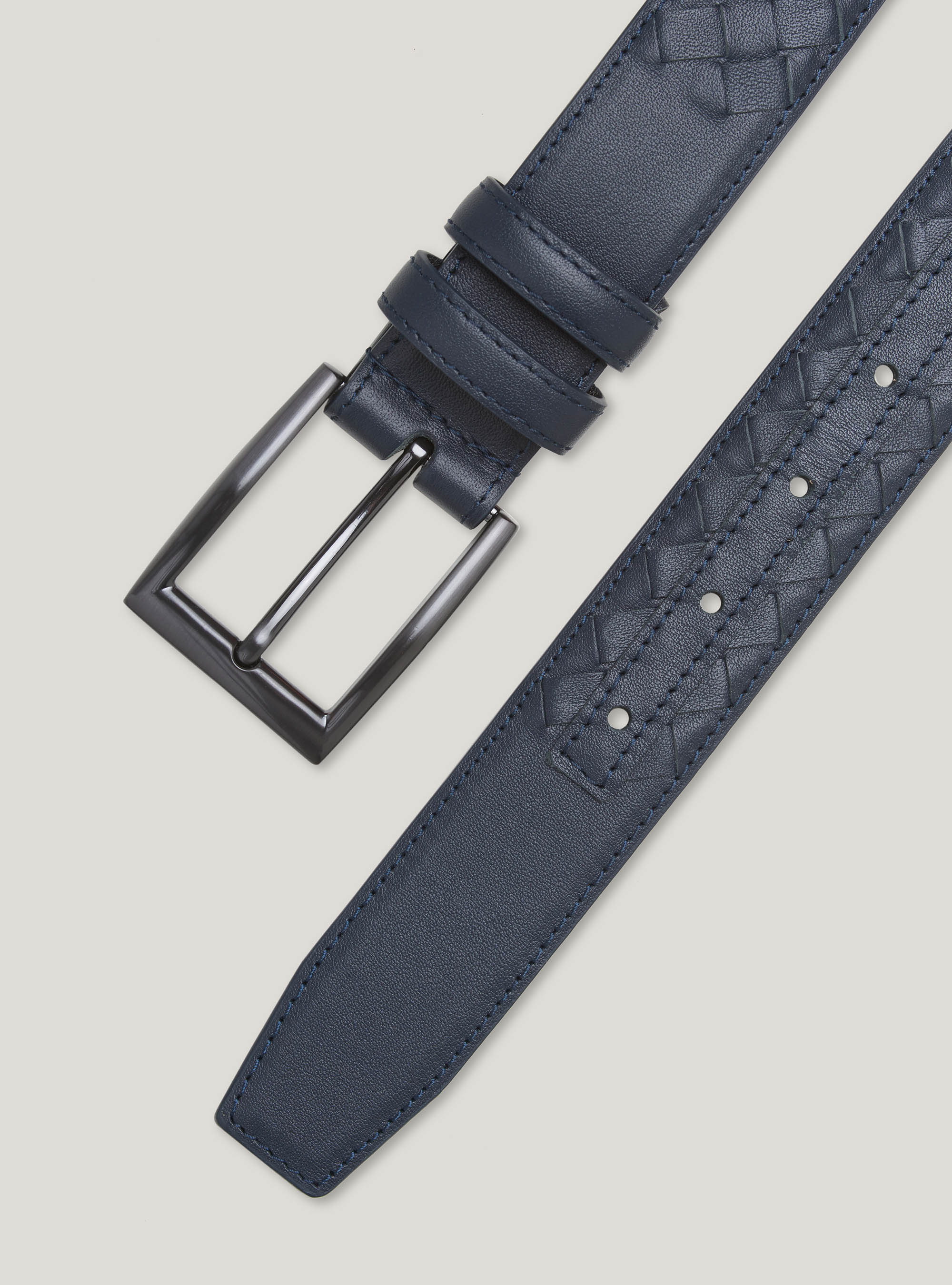 Cintura intrecciata in pelle, BLU NAVY