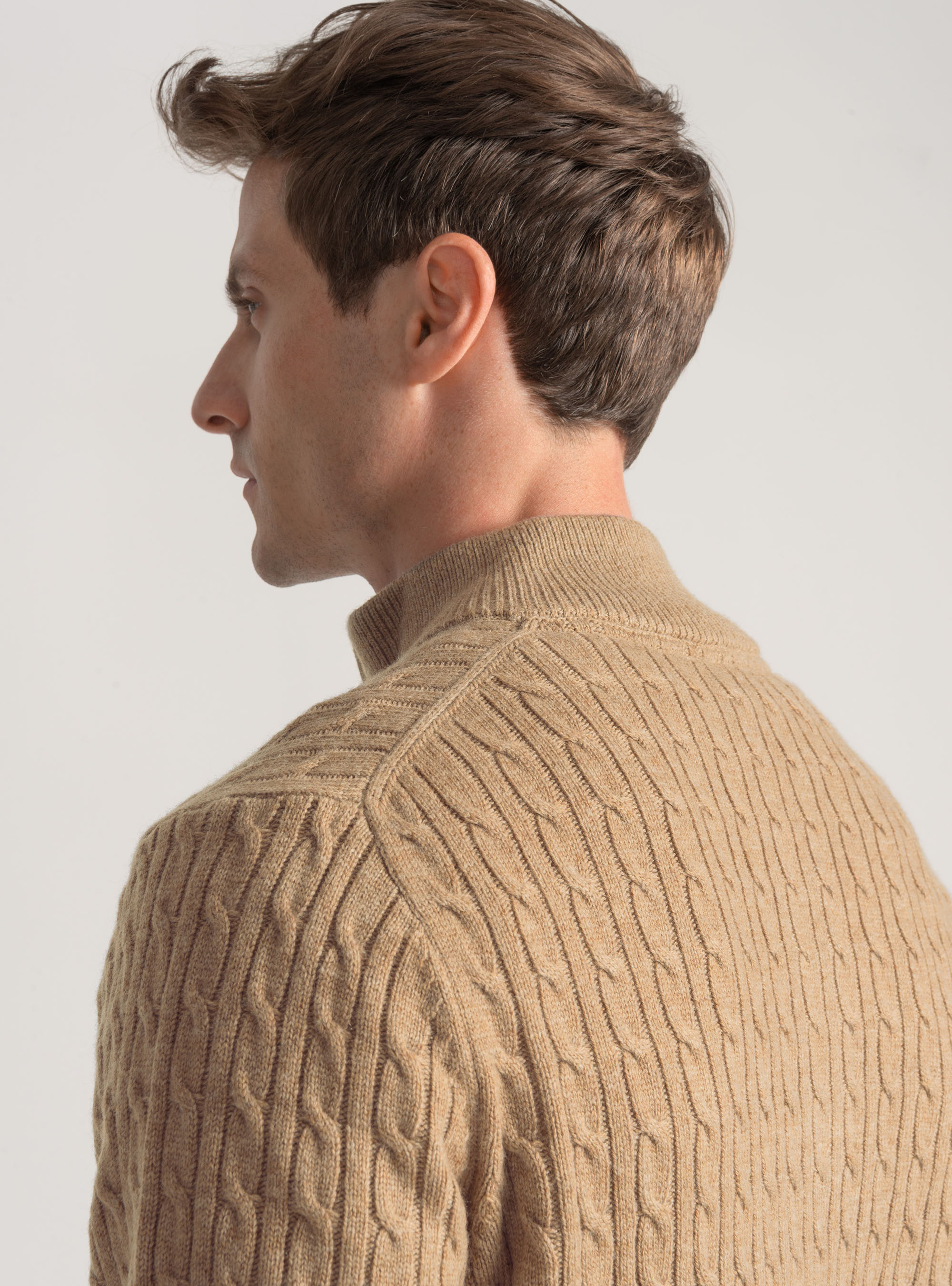 Maglia con collo mock e treccia in misto lana, CAMMELLO 0570C