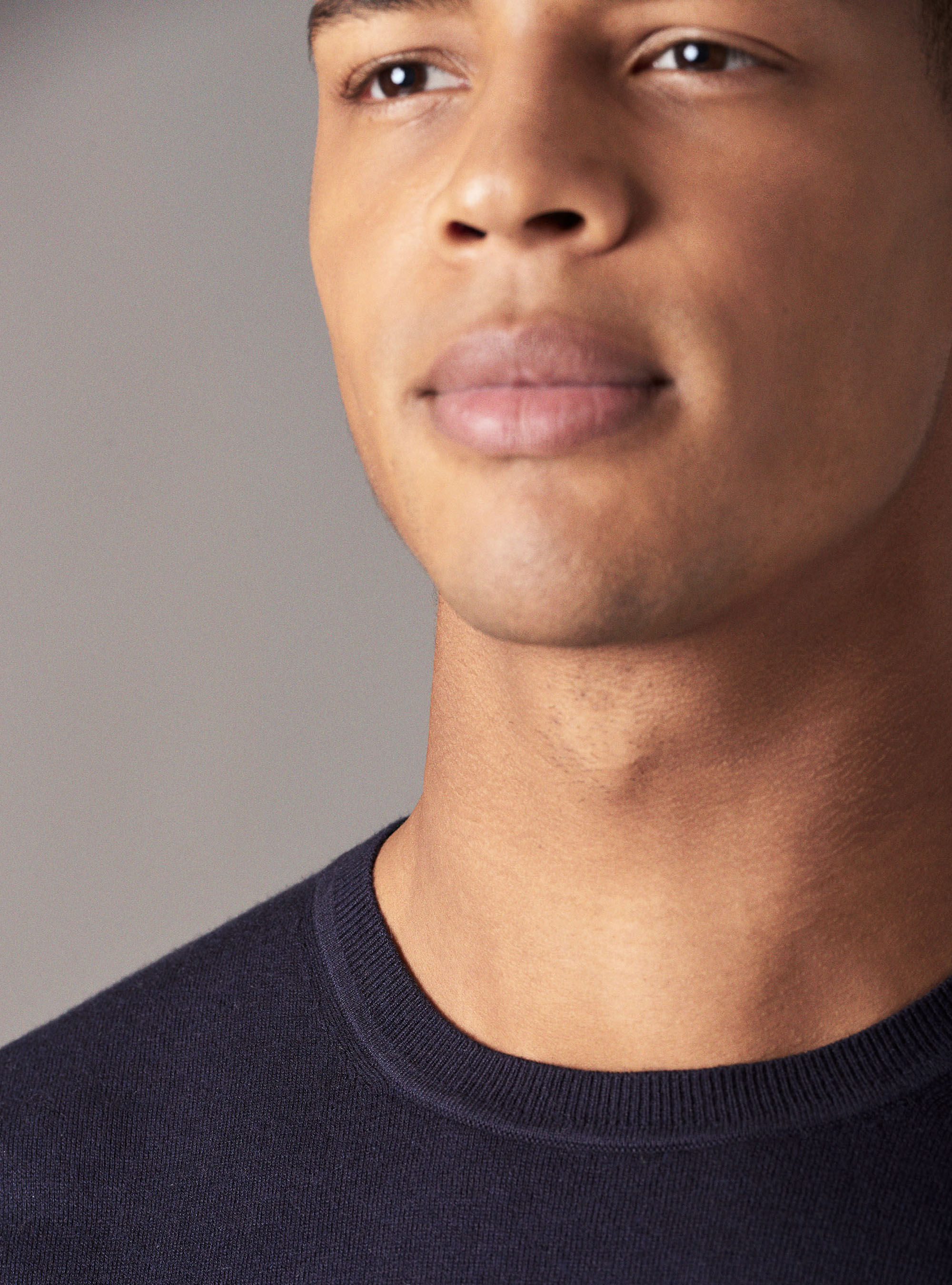 Maglia girocollo basica in cotone seta e cashmere, BLU NAVY