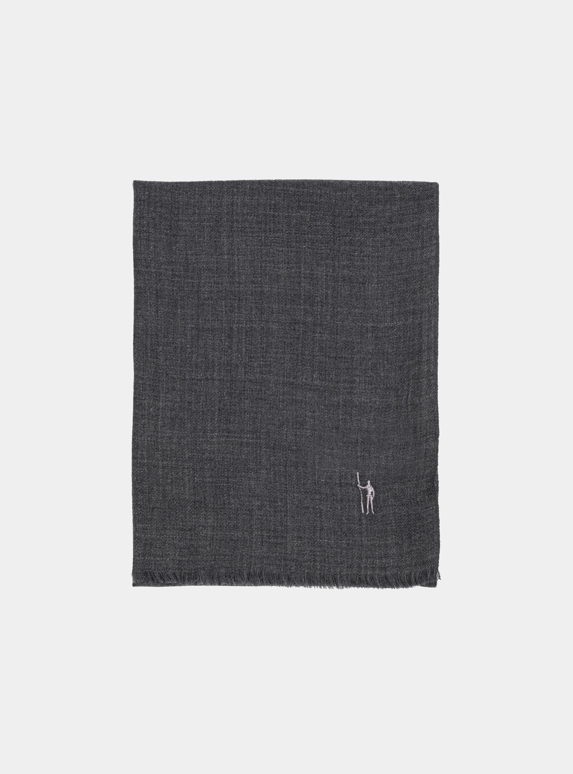 Sciarpa in lana con ricamo in contrasto, ASFALTO