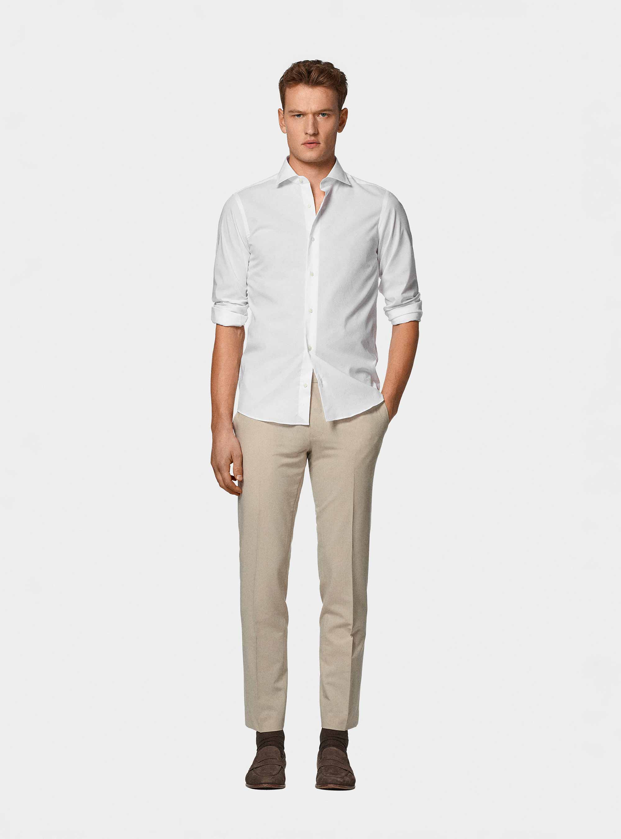 Chemise en popeline stretch, BLANC