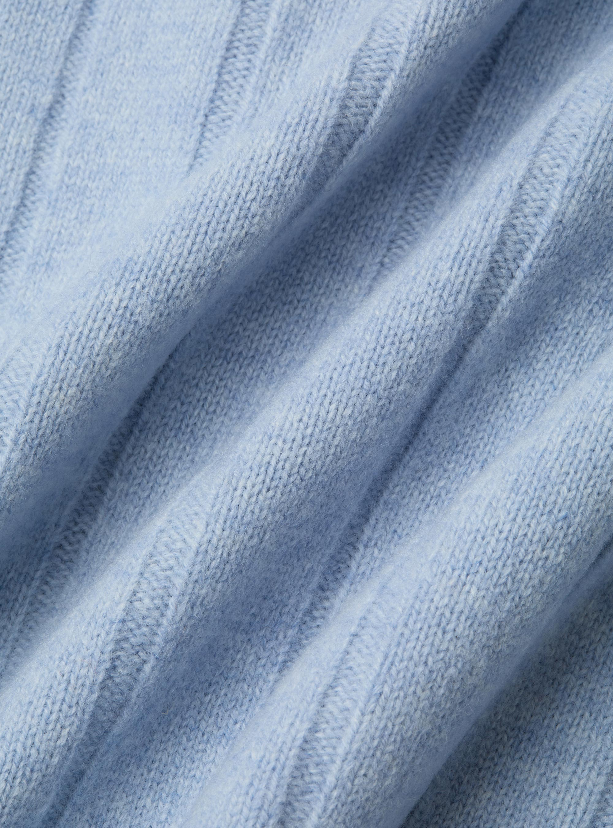 Full-zip wool-cashmere flat-ribbed sweater, AZZURRO POLVERE 0283C
