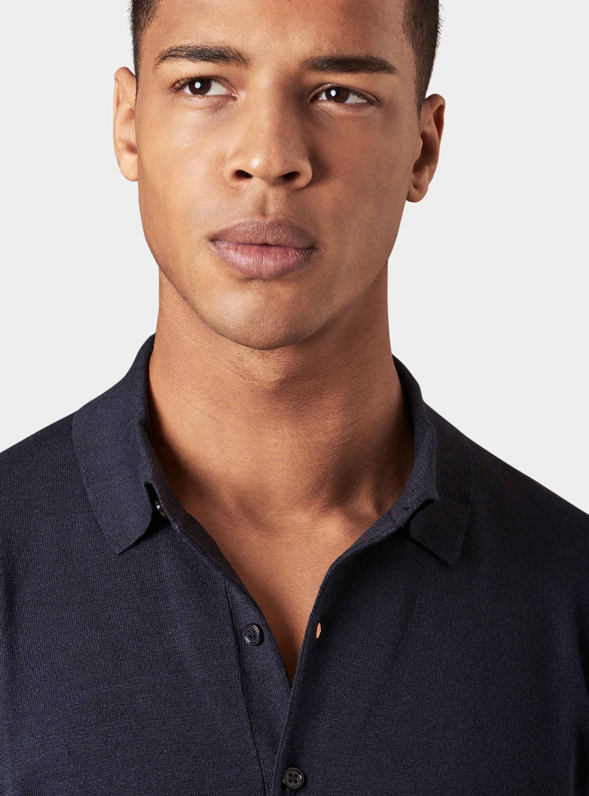 Linen and cotton polo slim fit jersey, NAVY BLUE