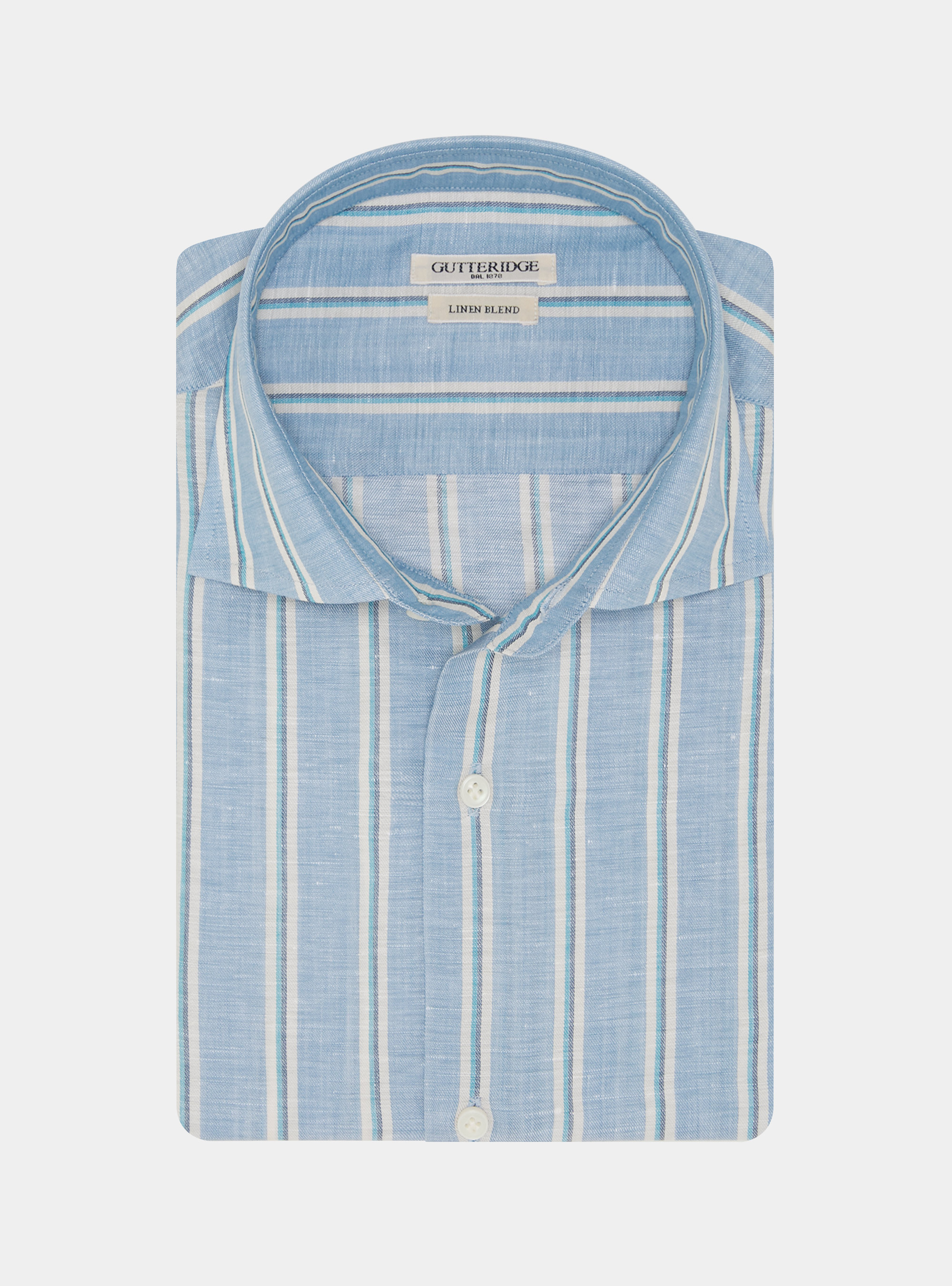 Camicia rigata in misto lino, AZZURRO