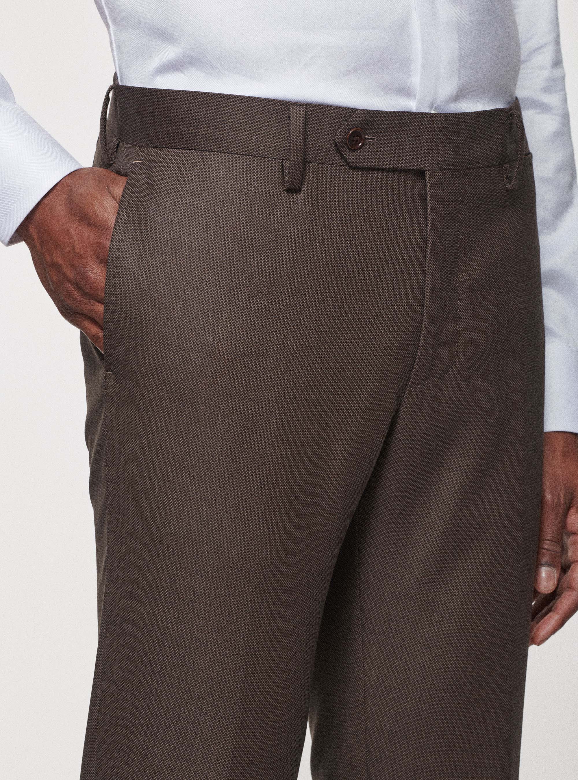 Pantaloni occhio di pernice in pura lana, MARRONE