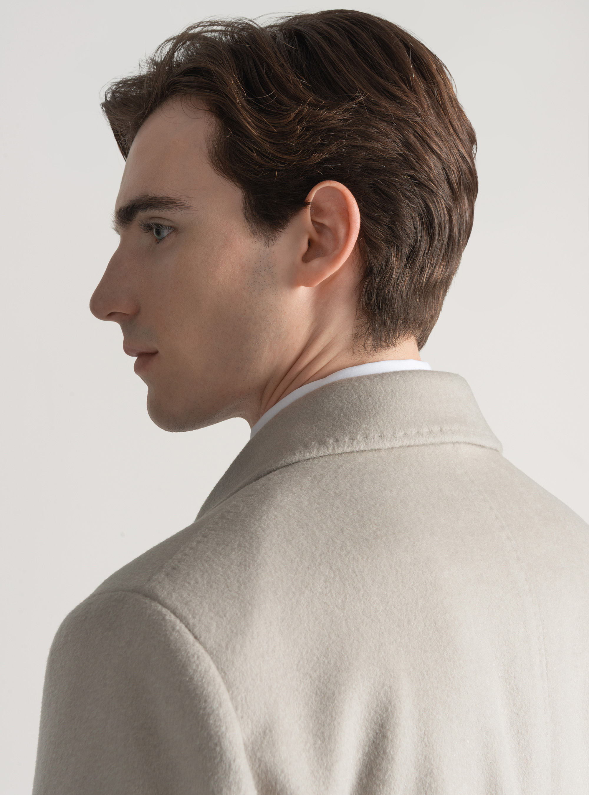 Cappotto doppiopetto in lana e cashmere, ECRU 0536C