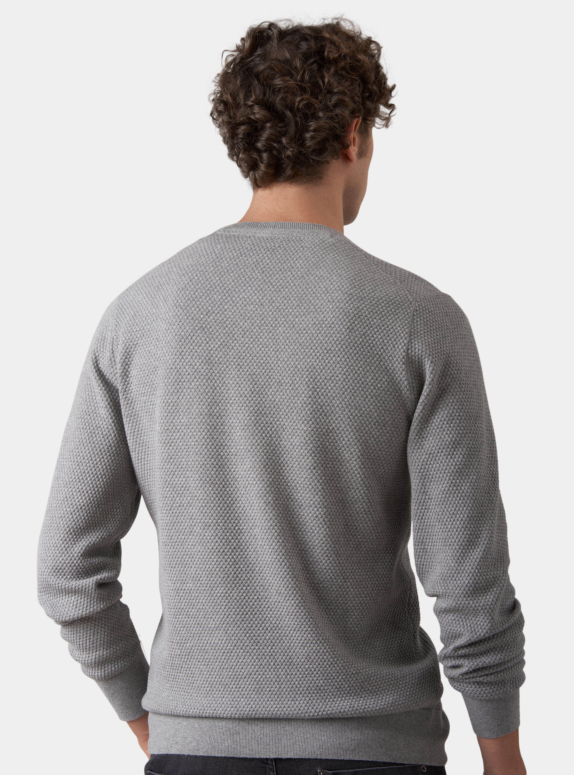Maglia con collo rotondo in cotone e cashmere, GRIGIO CHIARO MELANGE