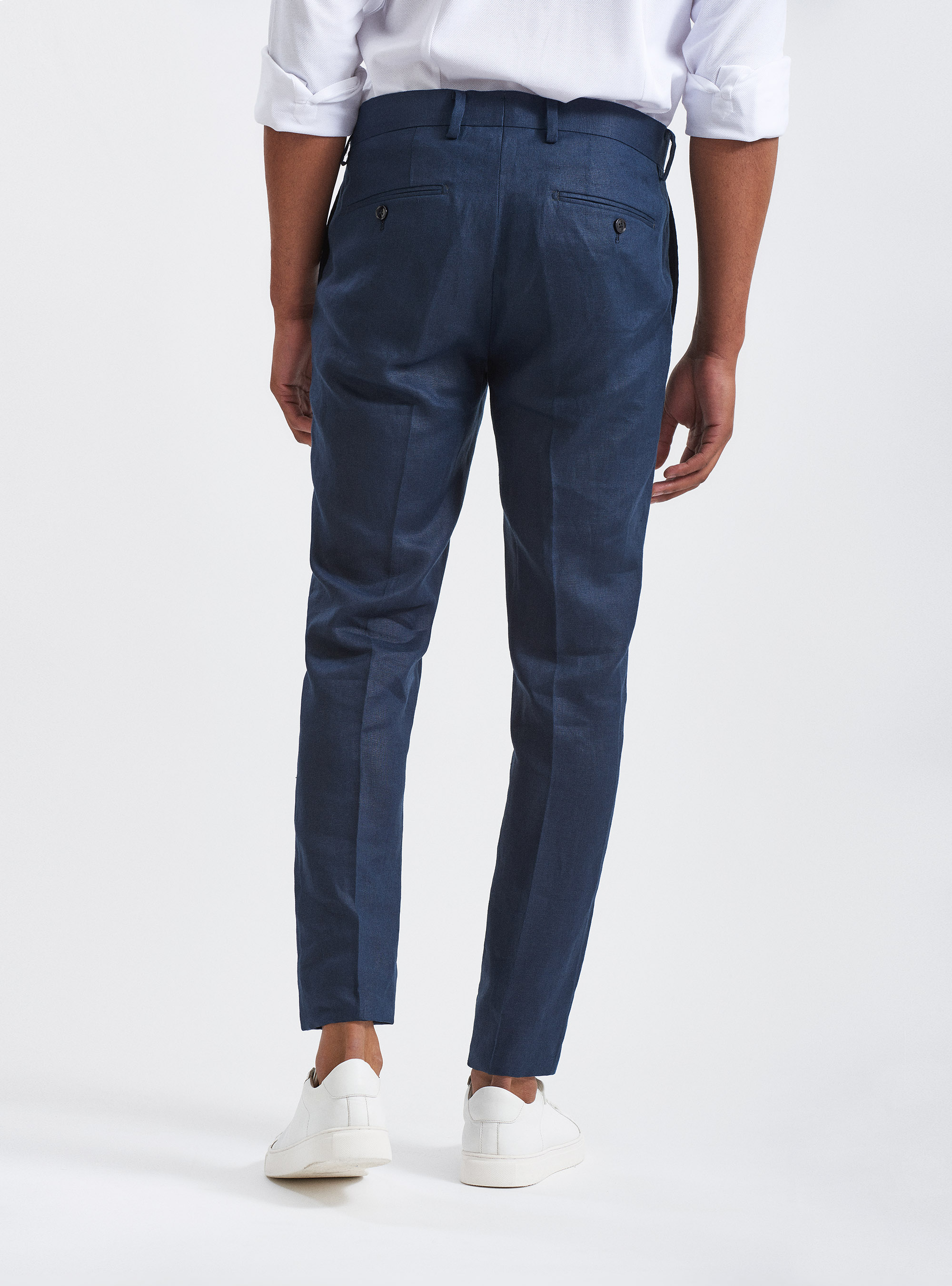 Pantaloni per abito in puro lino, BLU NAVY