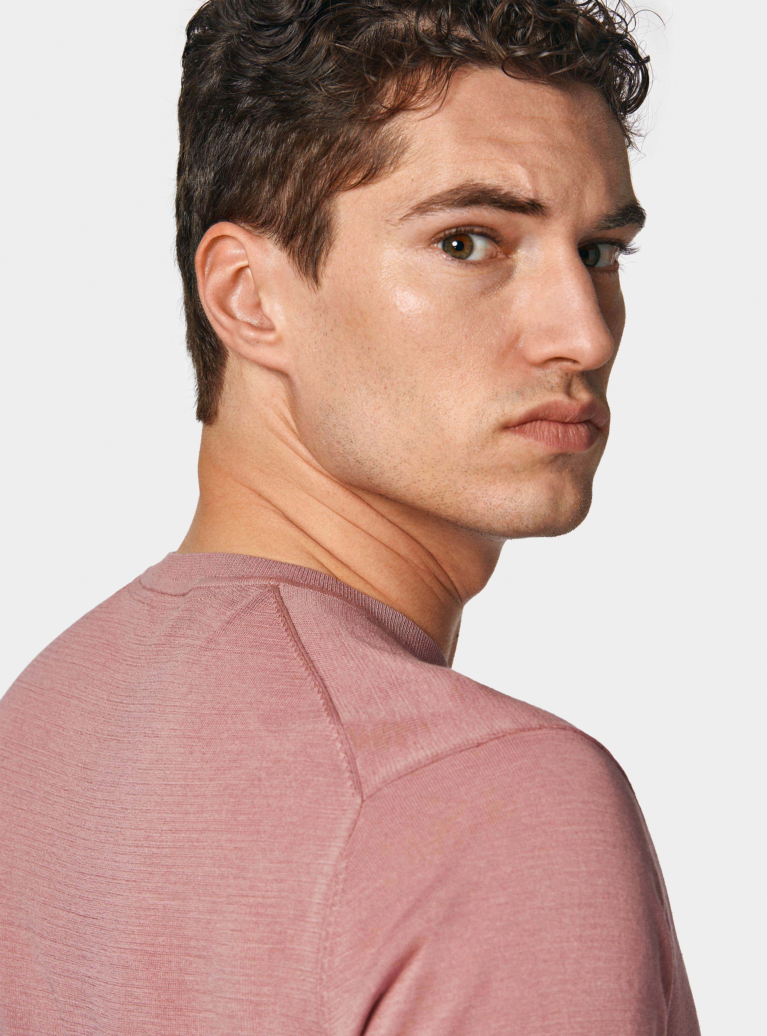 Maglia girocollo in cotone e seta, 0441C ROSA SCURO