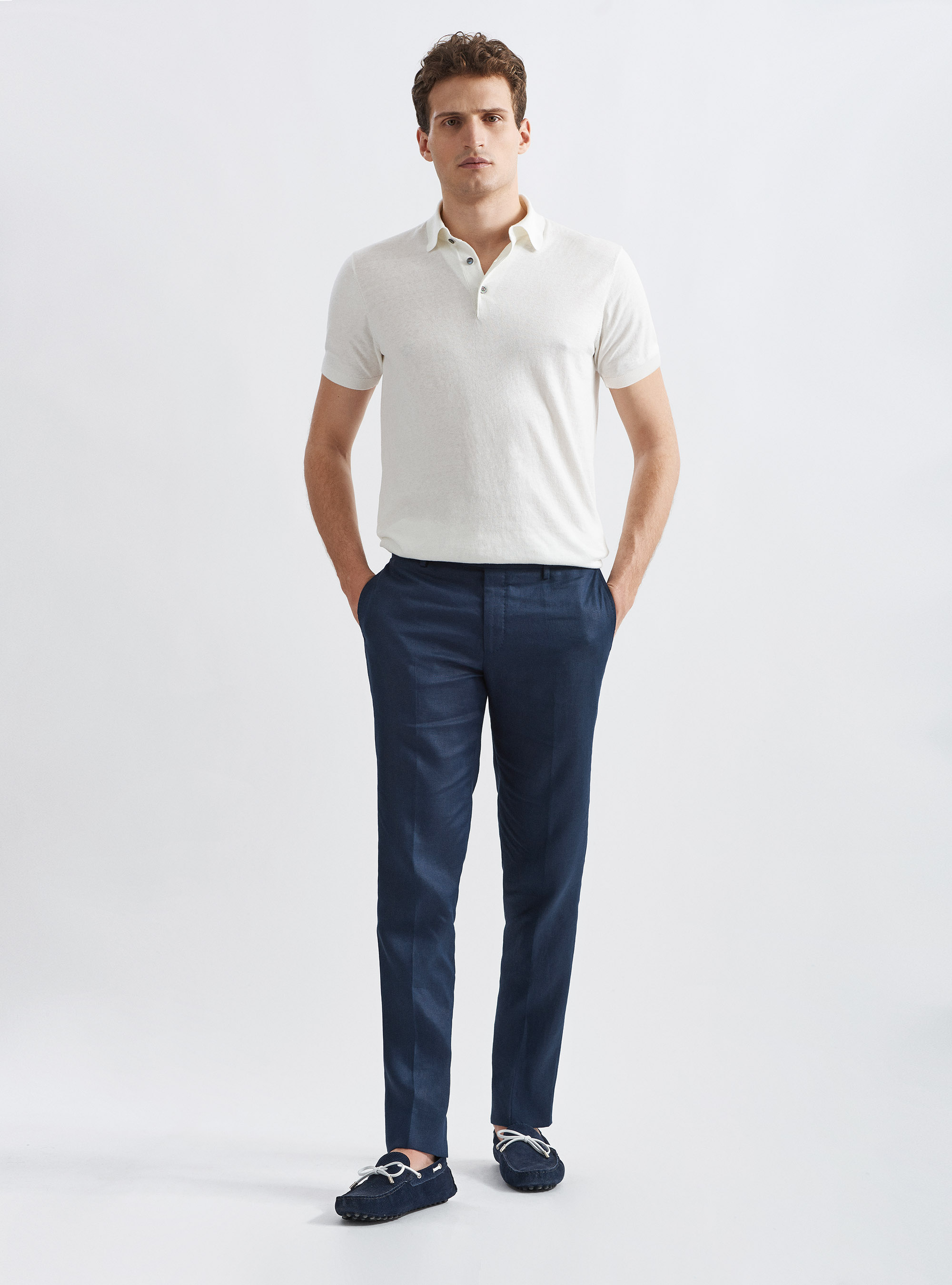 Pantaloni per abito in puro lino, BLU NAVY
