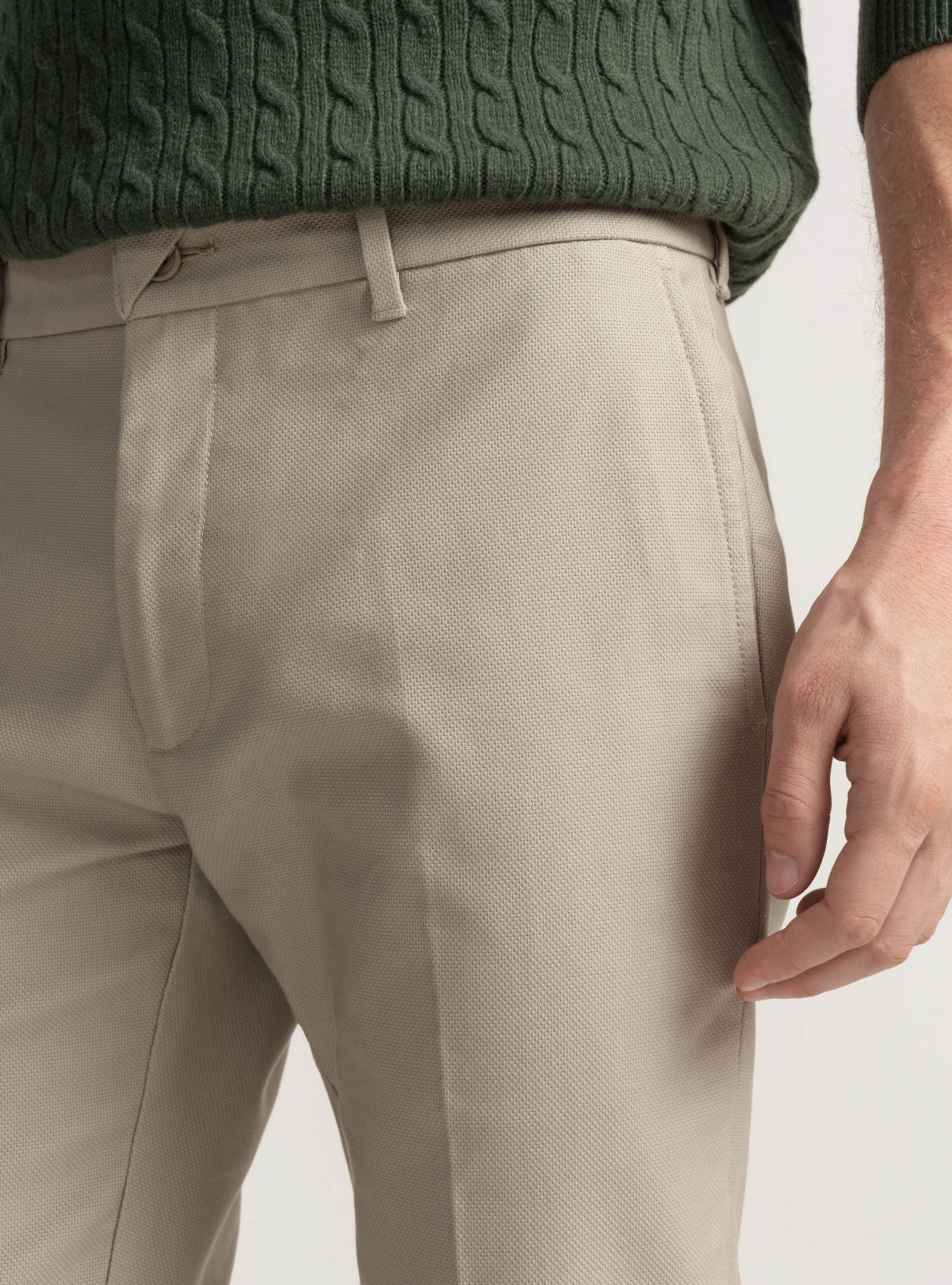 Pantaloni chino slim fit in cotone armaturato, ECRU