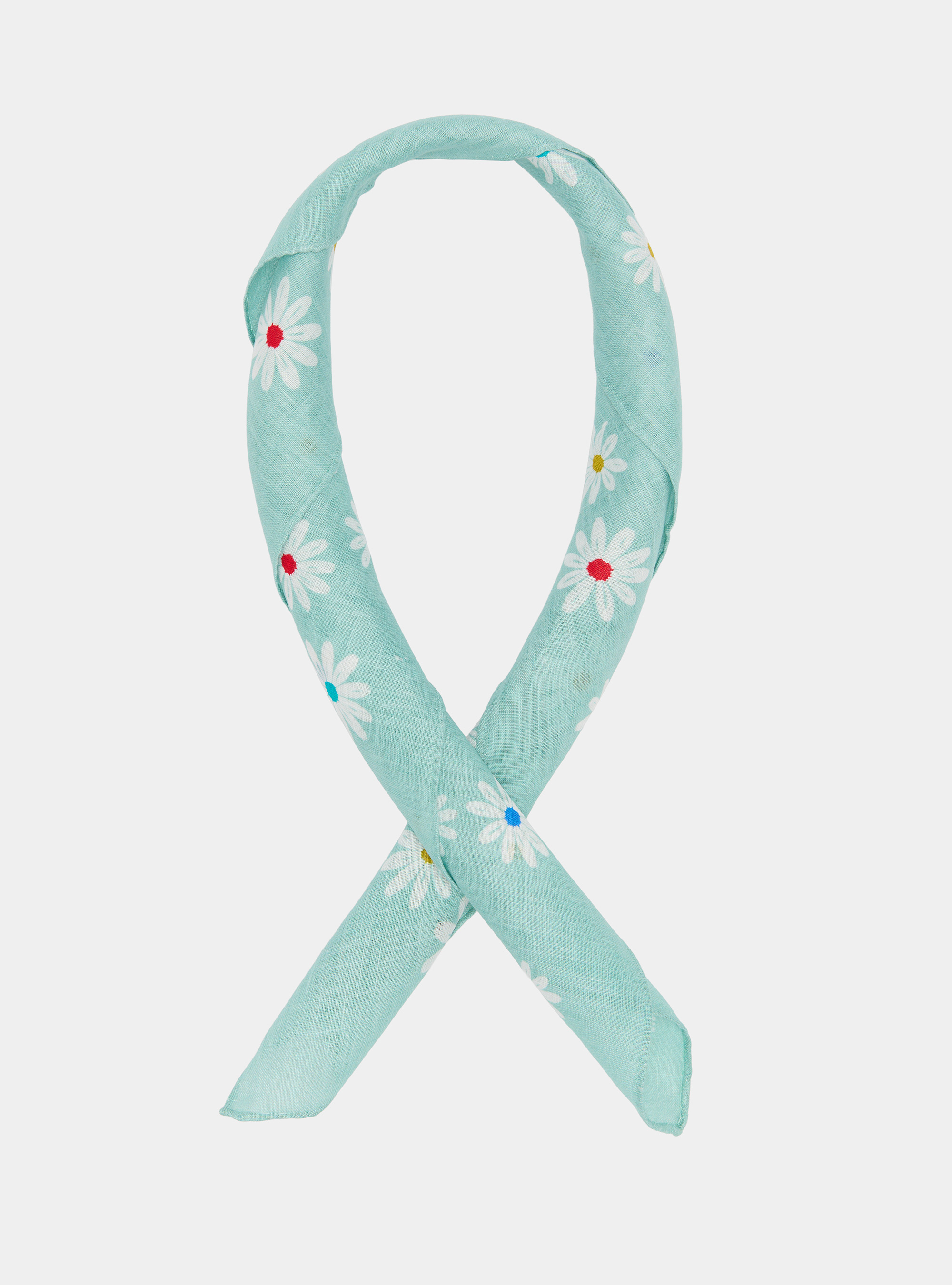Foulard stampato con fiori in lino, AZZURRO TIFFANY 0277C