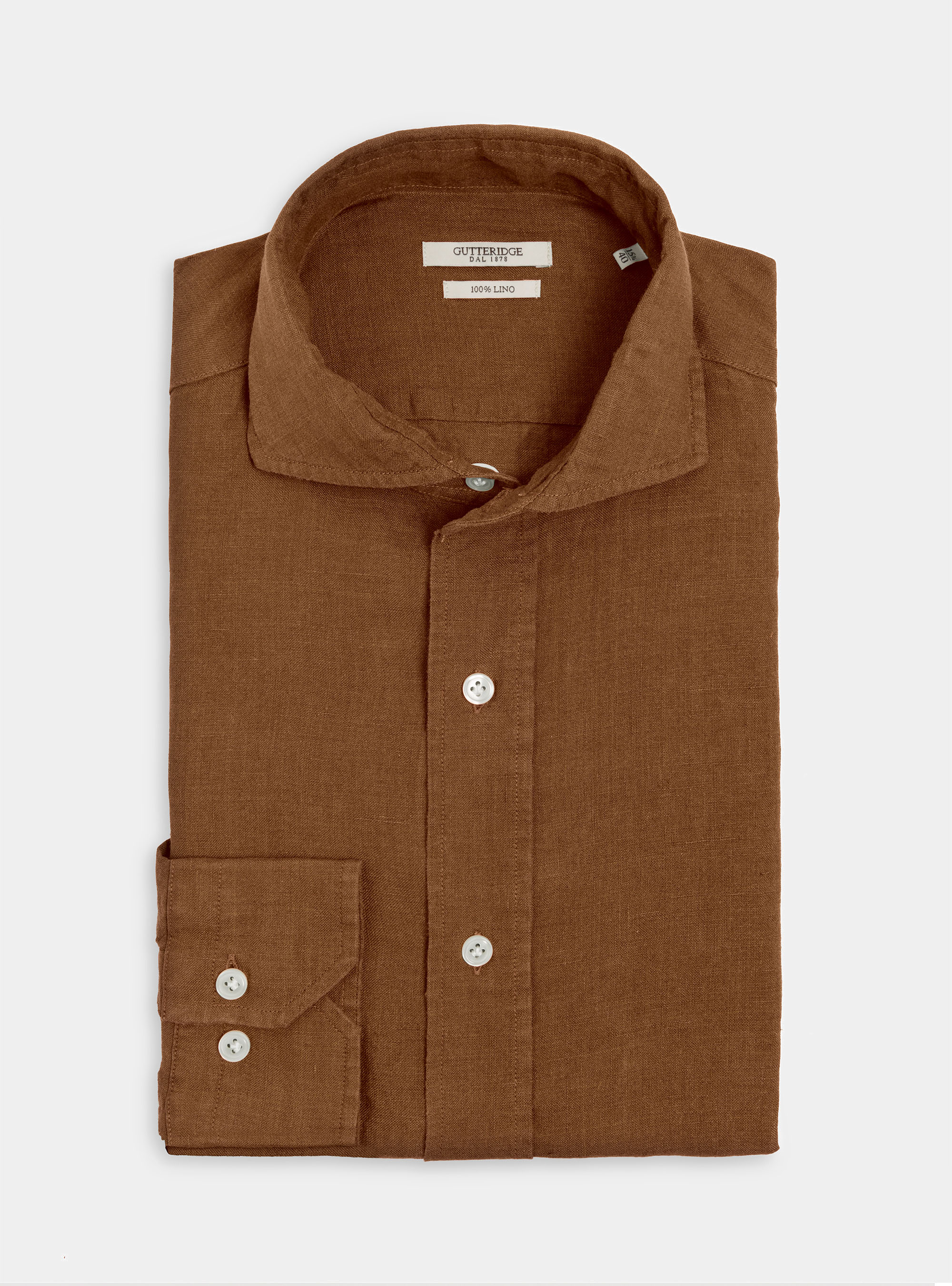 Camicia collo francese in lino, TABACCO