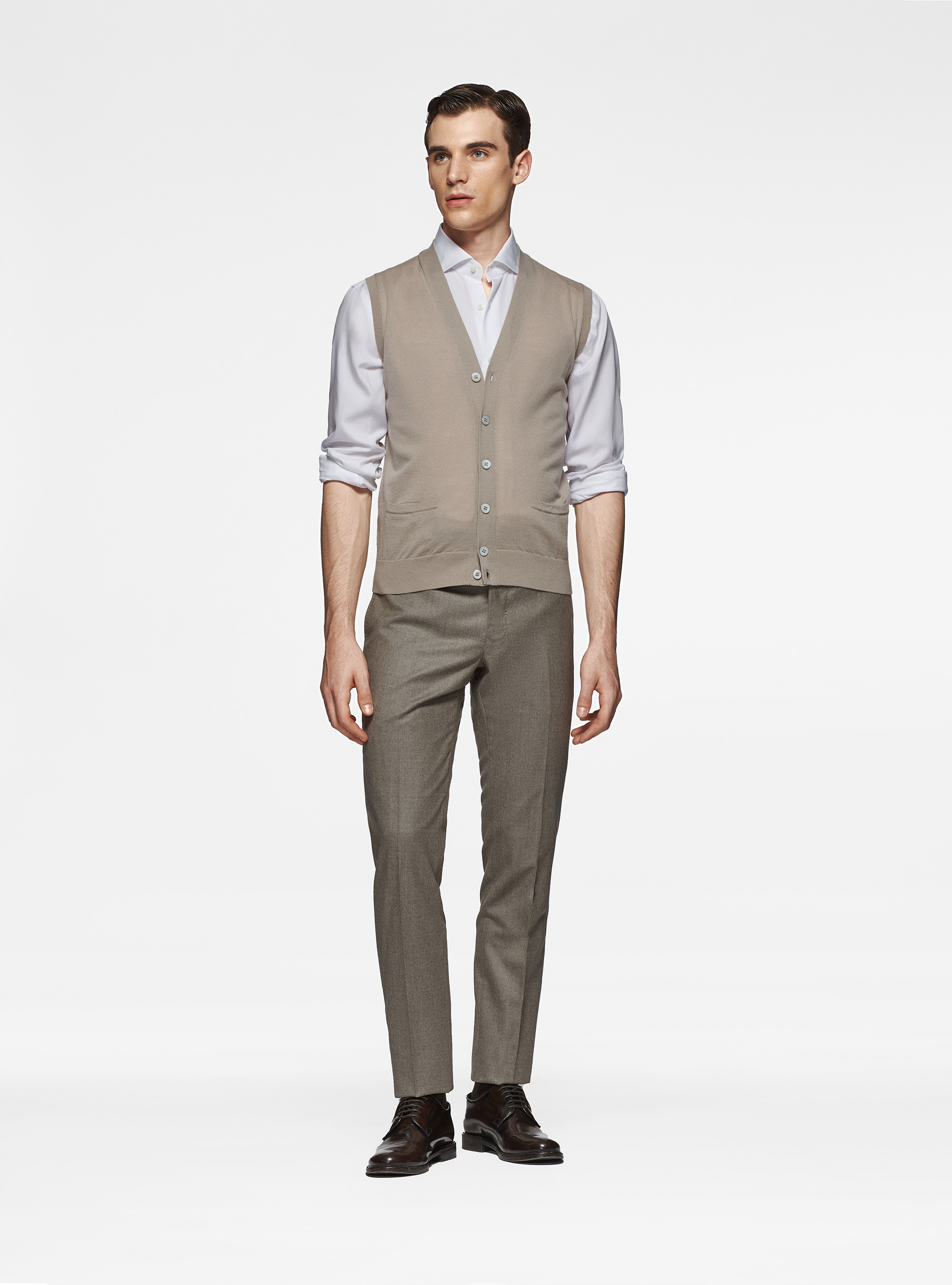 Chaleco de punto de pura lana merina extrafina, ARENA