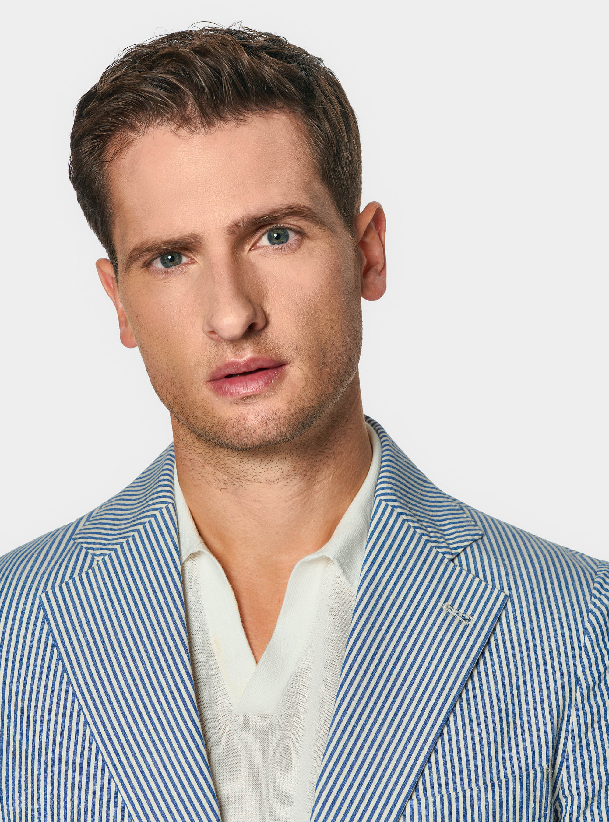 Giacca rigata in cotone seersucker, BLU