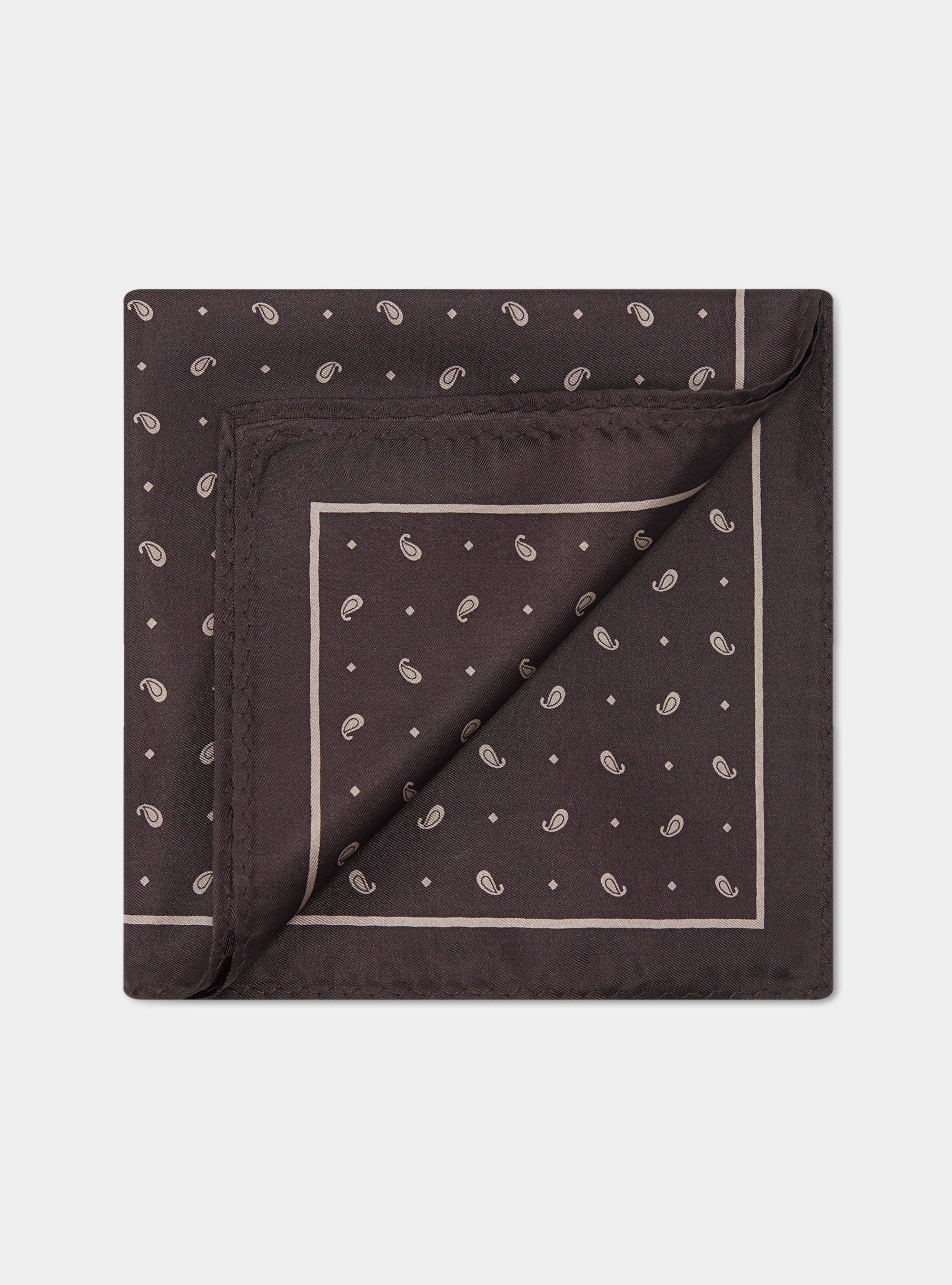 Pochette paisley in seta stampata, BROWN/ECRU B093