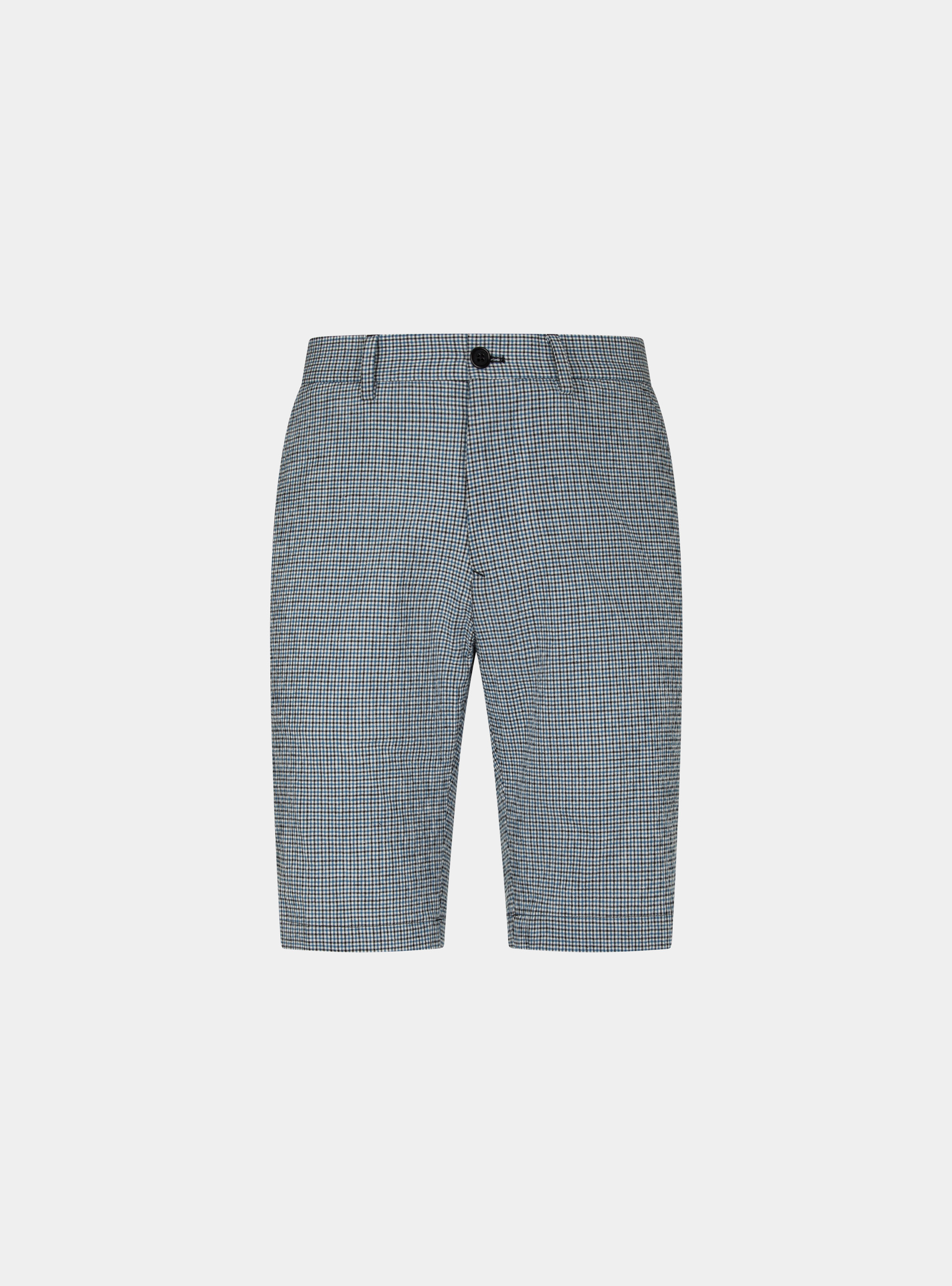 Checked cotton and linen seersucker shorts, BLUE