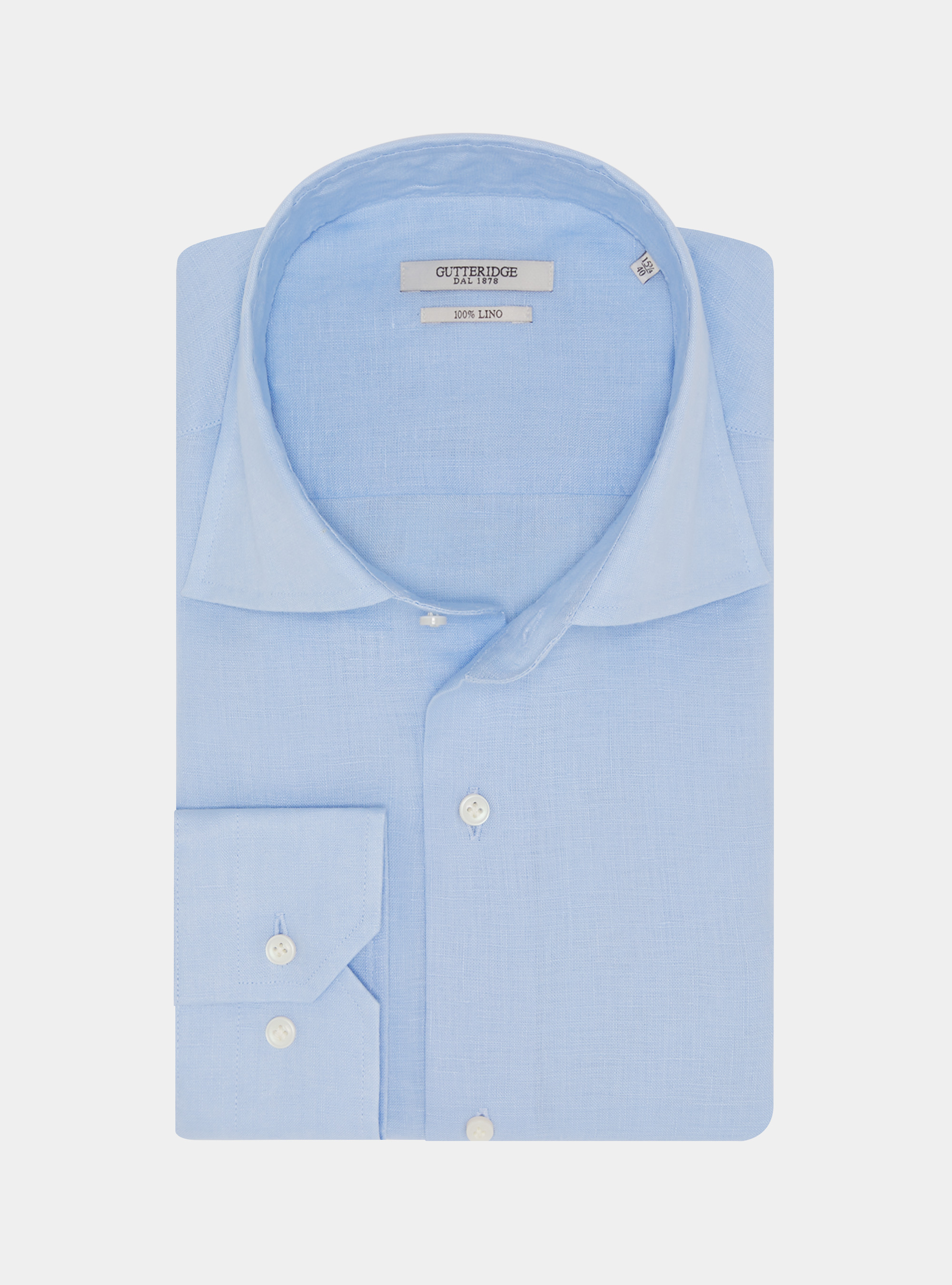 Chemise &agrave; col italien, pur lin, BLEU CIEL