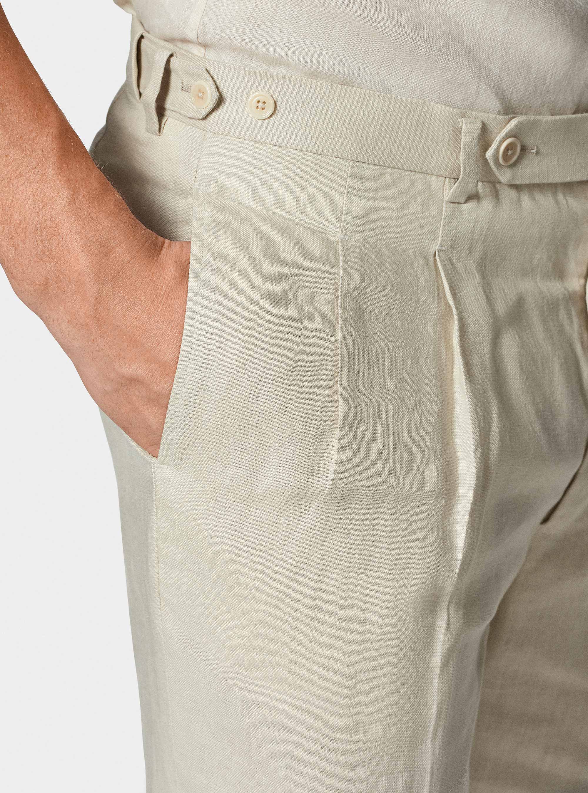 Pure linen double pleat trousers, ECRU