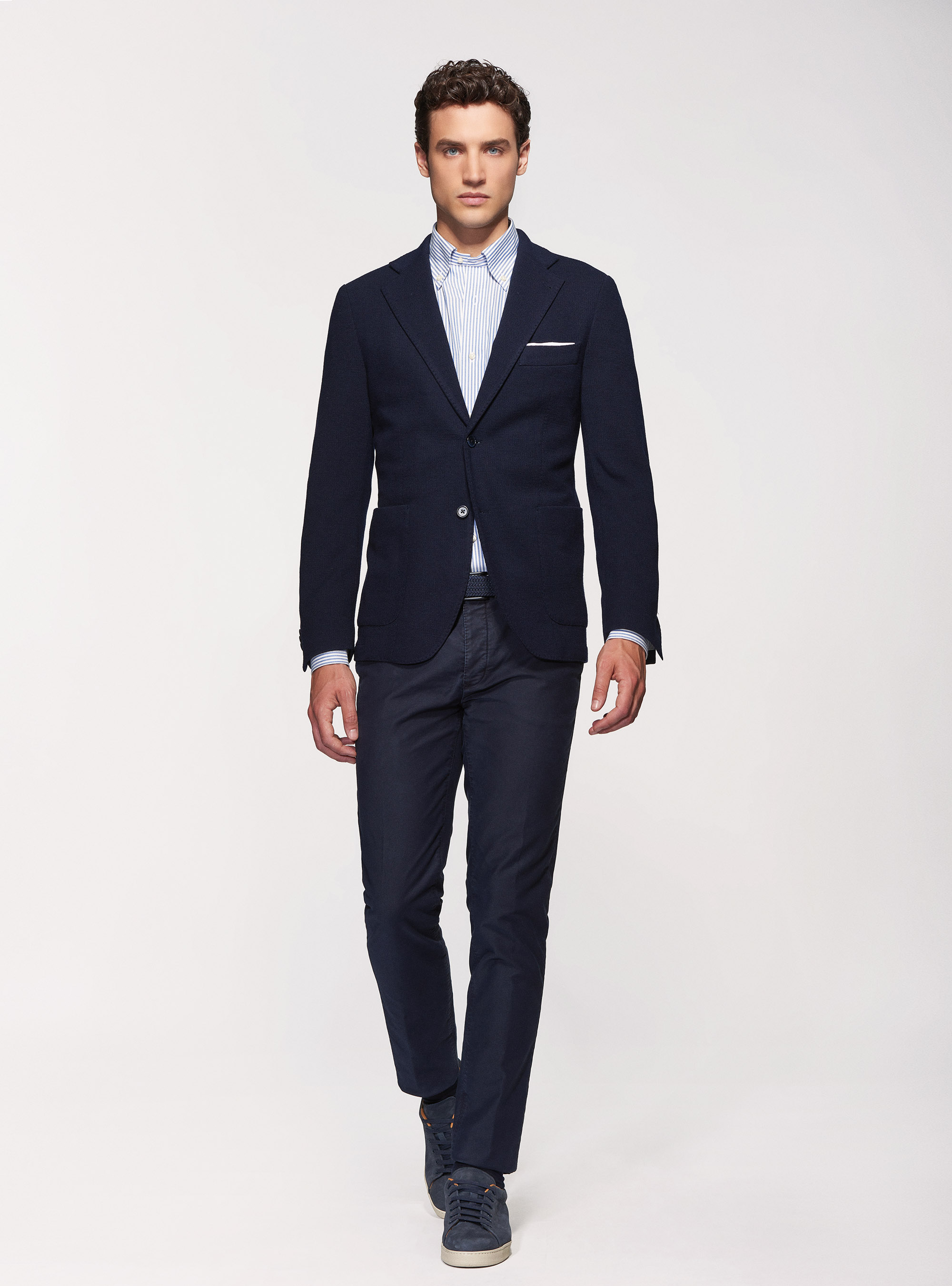 Giacca sfoderata in jersey di lana e cotone, BLU NAVY