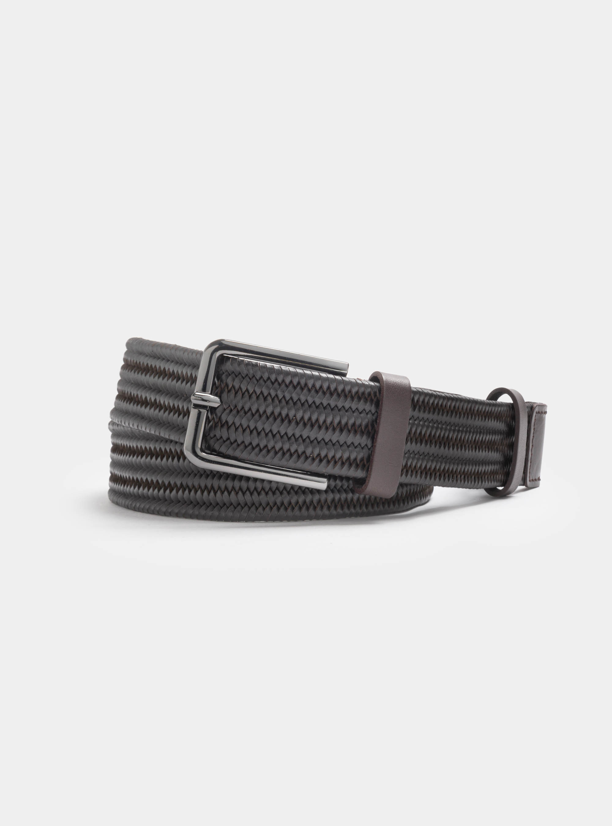 Cintura intrecciata in pelle, MARRONE