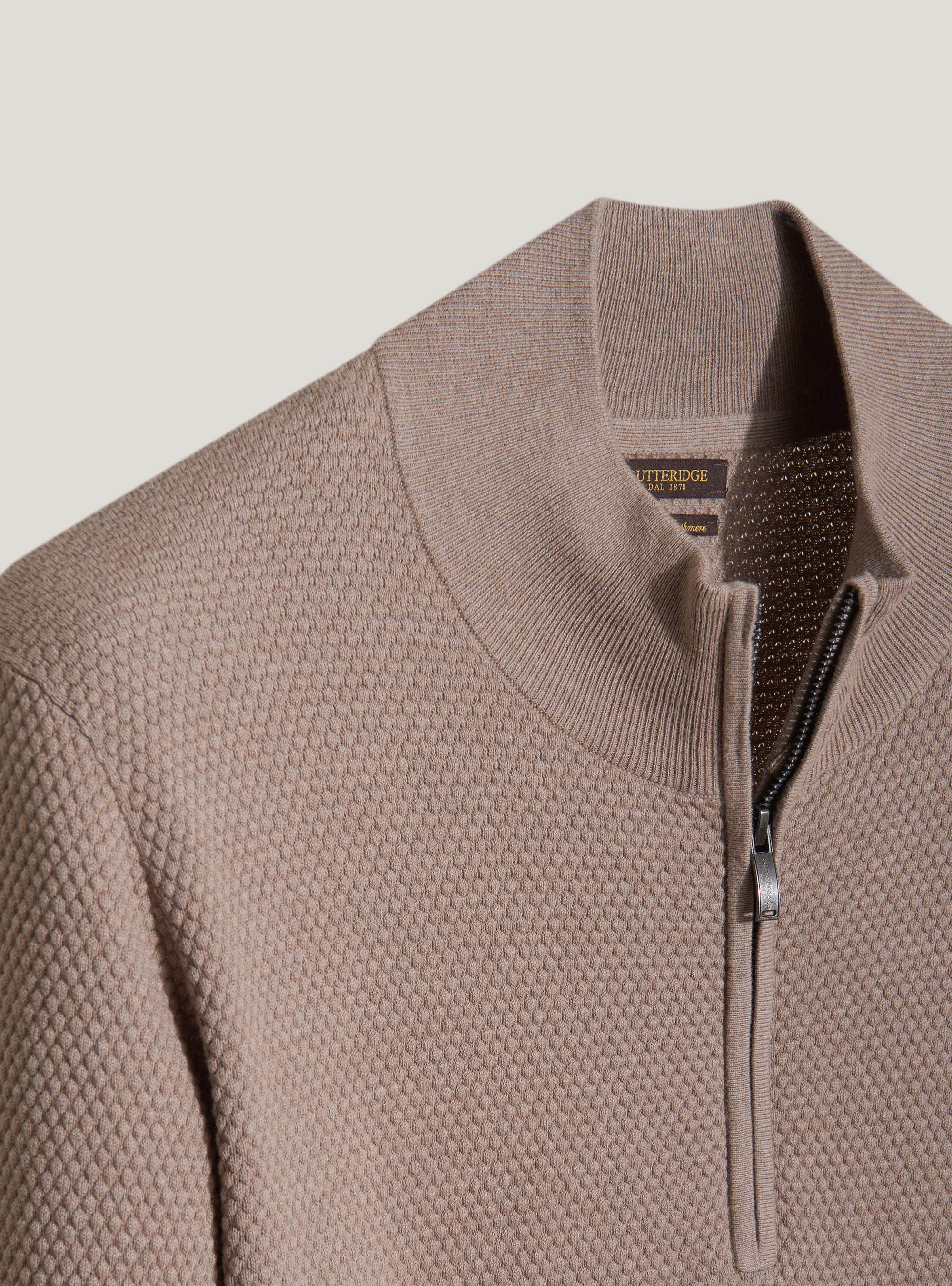 Maglia mezza zip in cotone e cashmere, ECRU