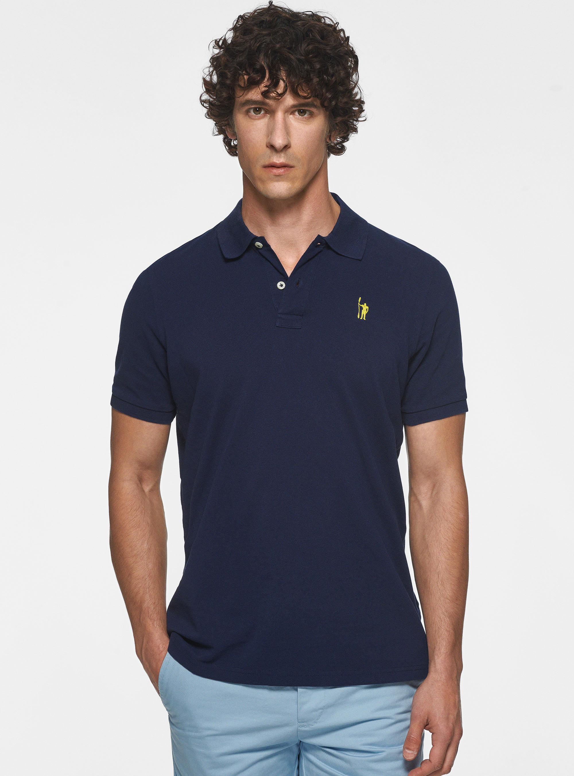 Polo in piquet con ricamo, BLU