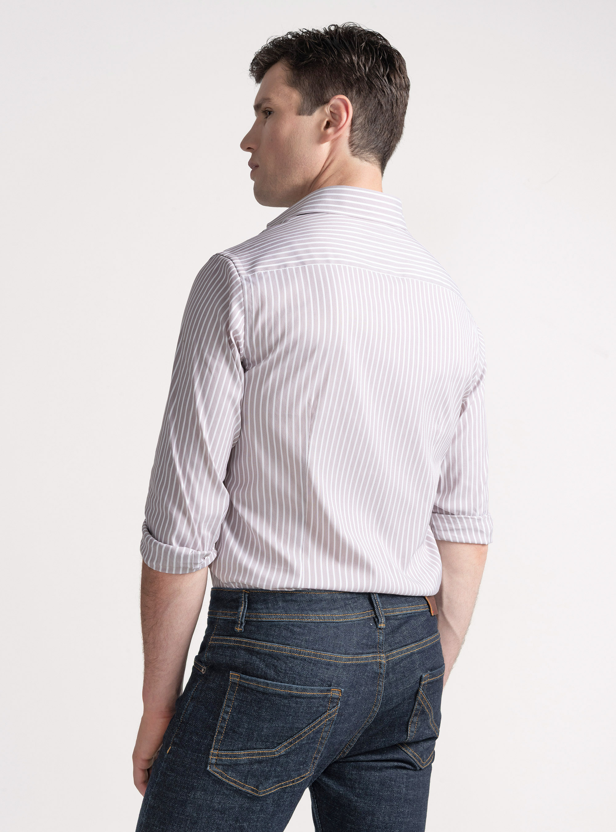 Camicia rigata in misto cotone stretch, CIPOLLA