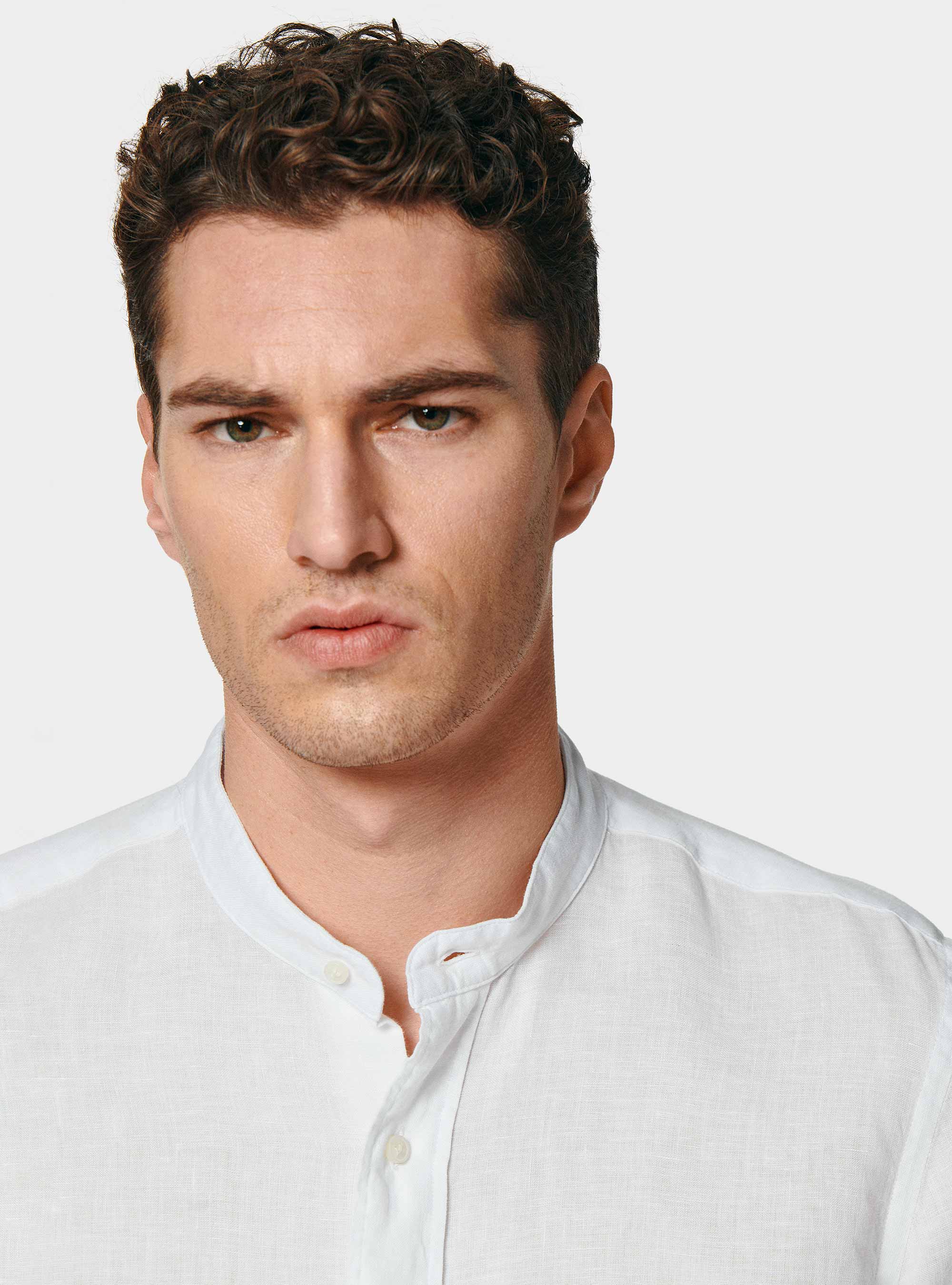 Camisa coreana blanca de lino puro, BLANCO