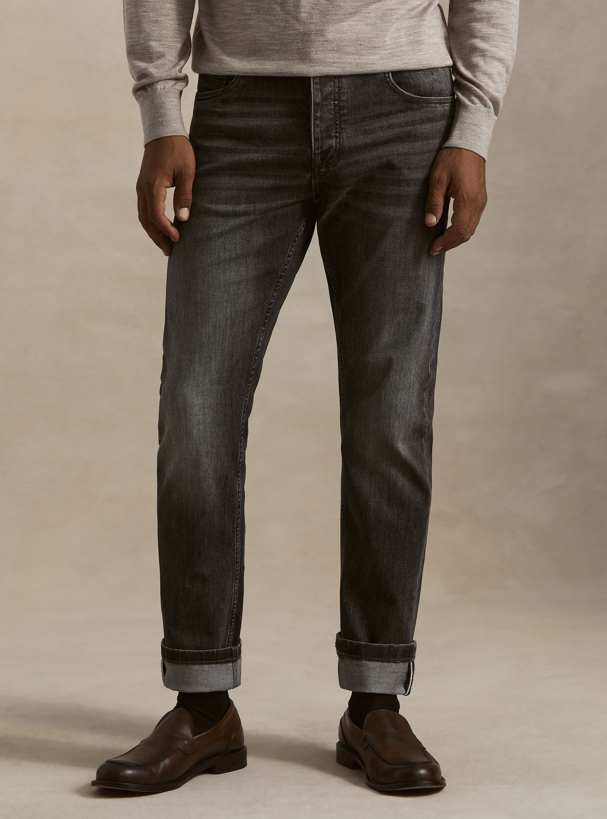 Stretch cotton denim, BLACK