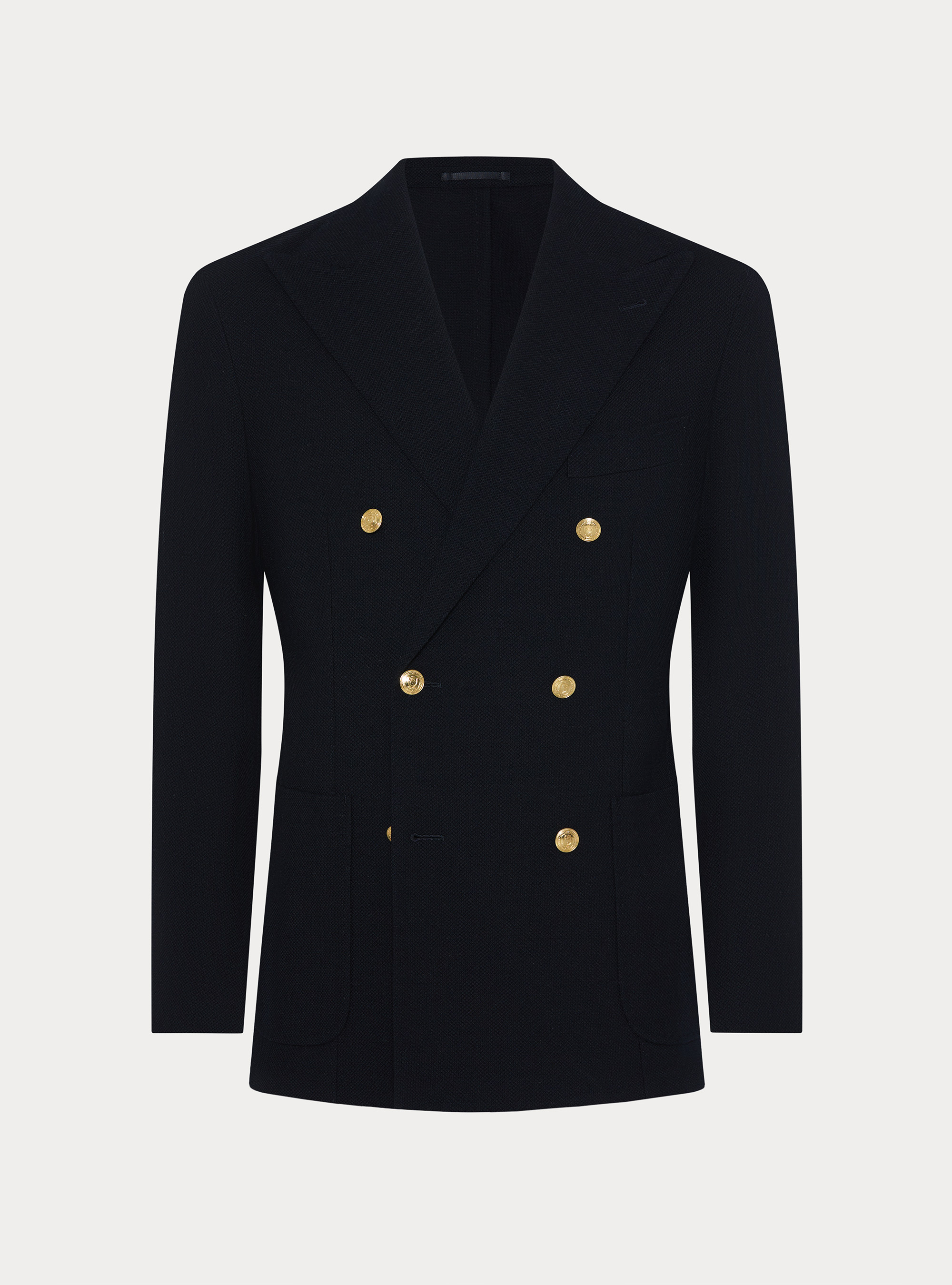 Giacca doppiopetto in jersey di lana con bottoni metallo, BLU NAVY