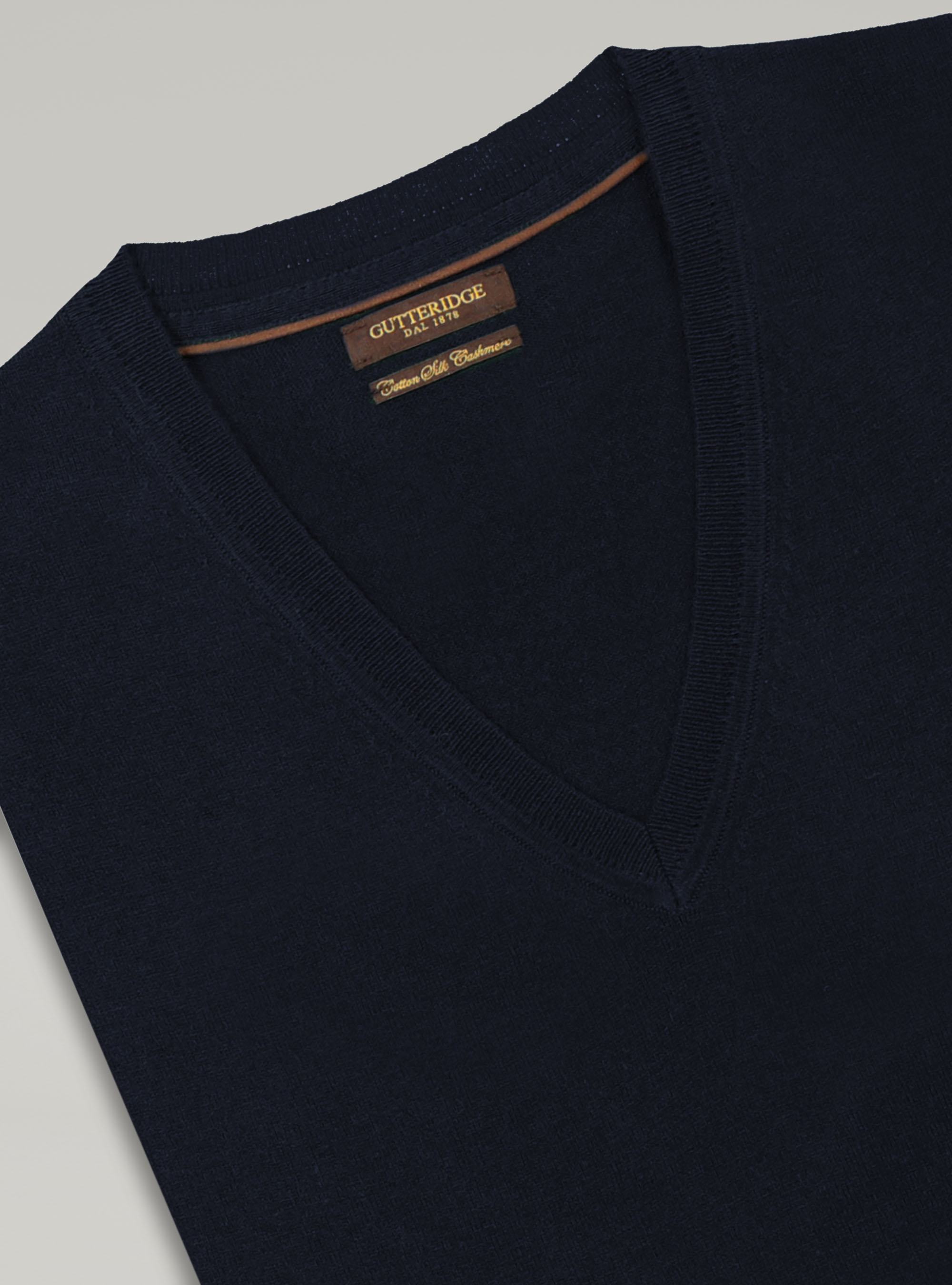 Maglia scollo a v in cotone seta e cashmere, BLU NAVY