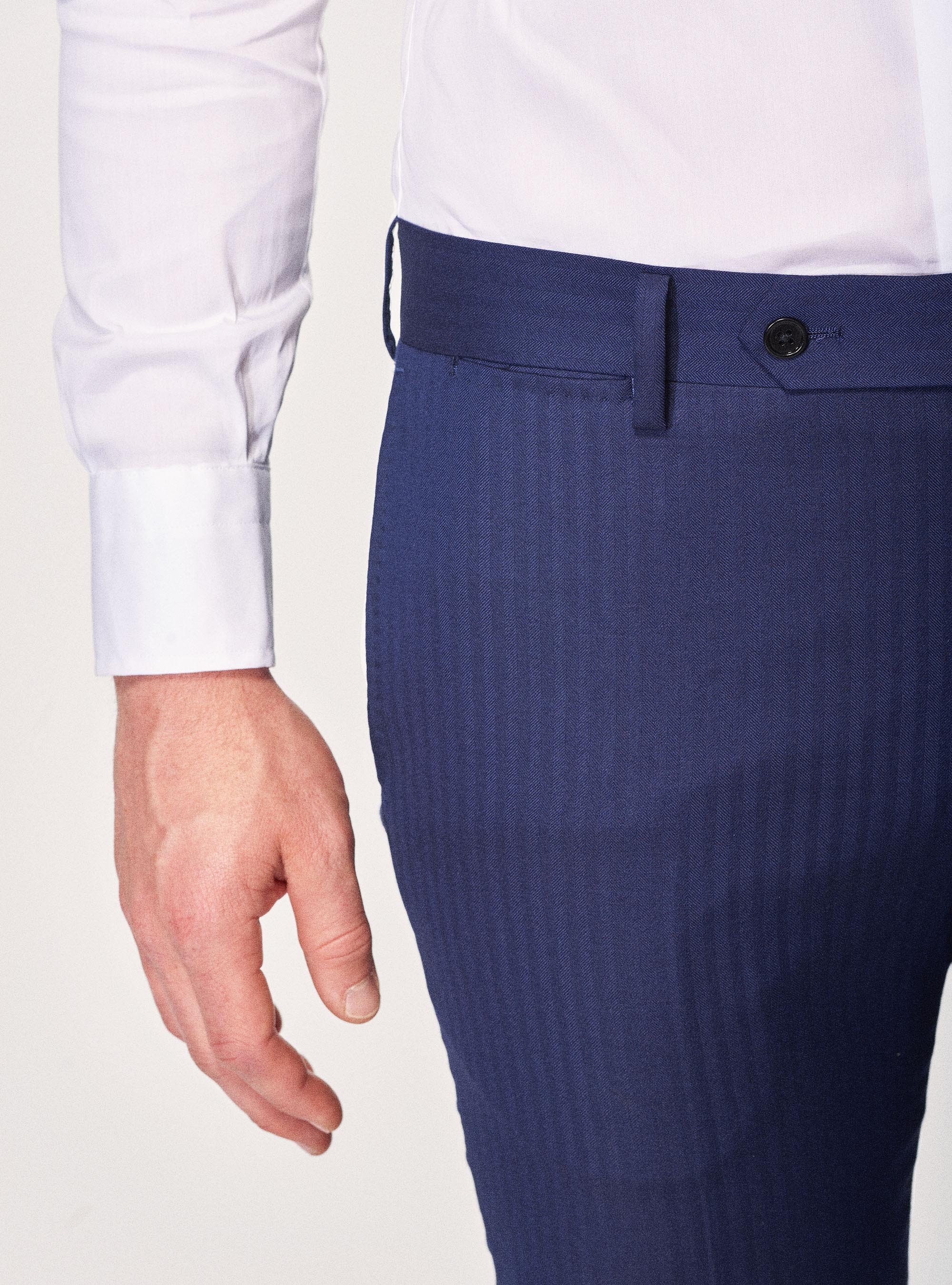 Pantaloni per abito in pura lana spigata superfine 110's Vitale Barberis Canonico, BLU