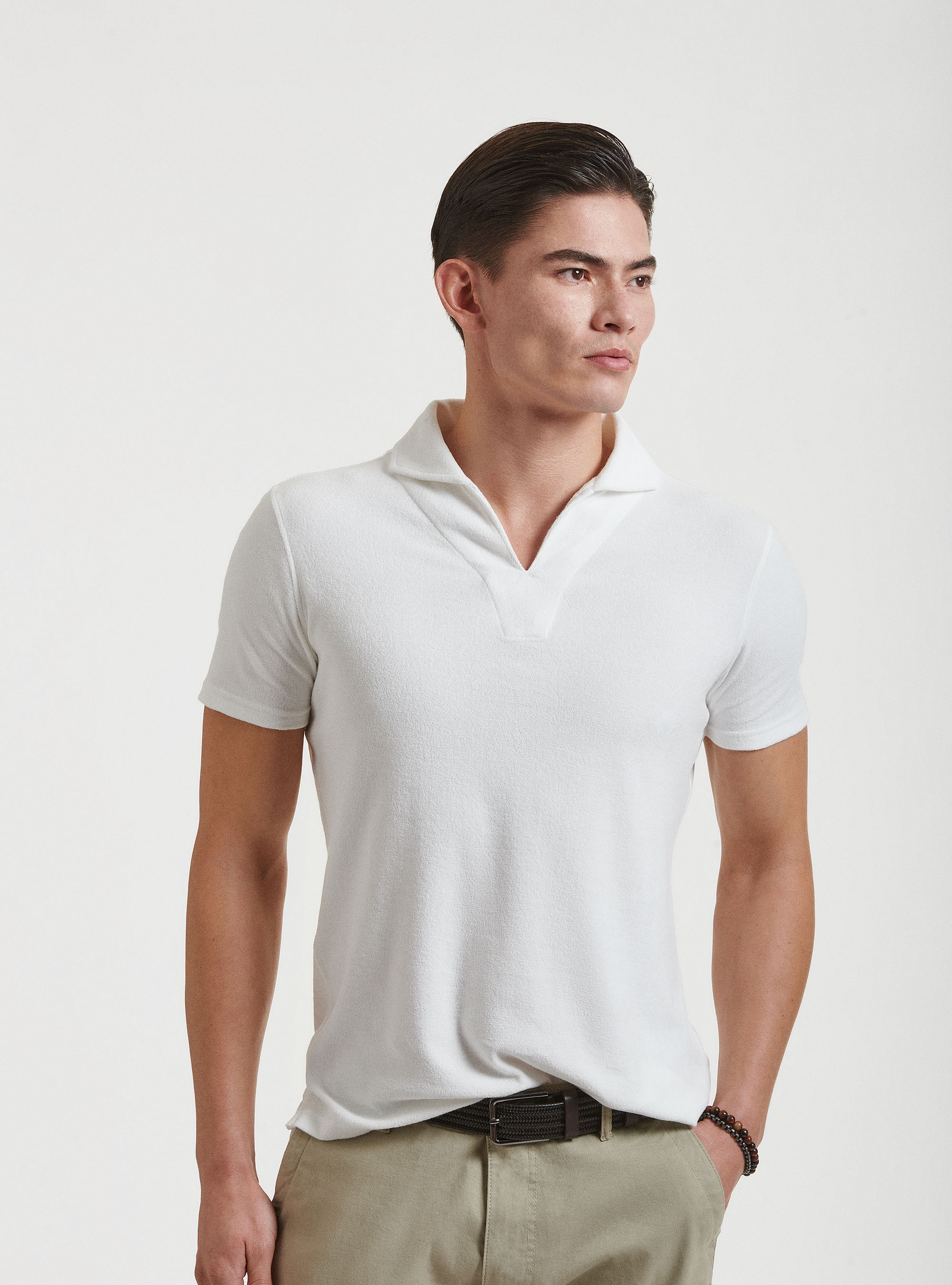 Maglia a polo in spugna di puro cotone, BIANCO