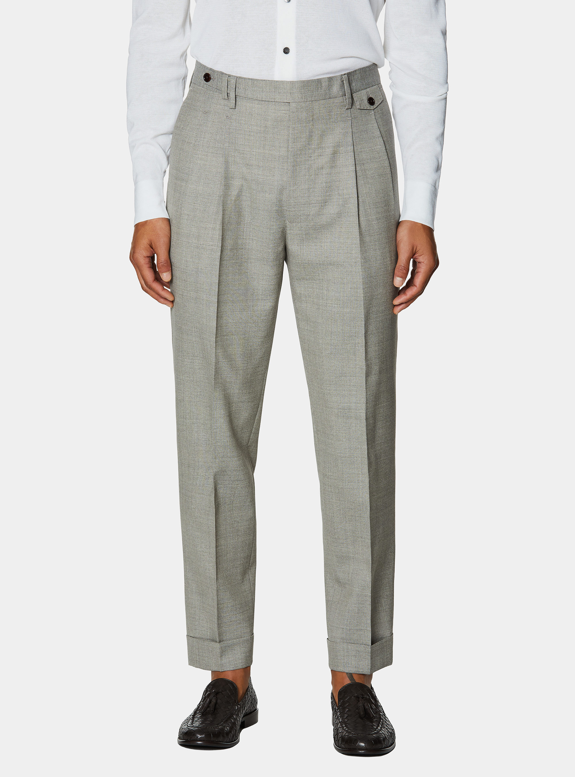 Vitale Barberis Canonico pure wool double pleat trousers, ECRU