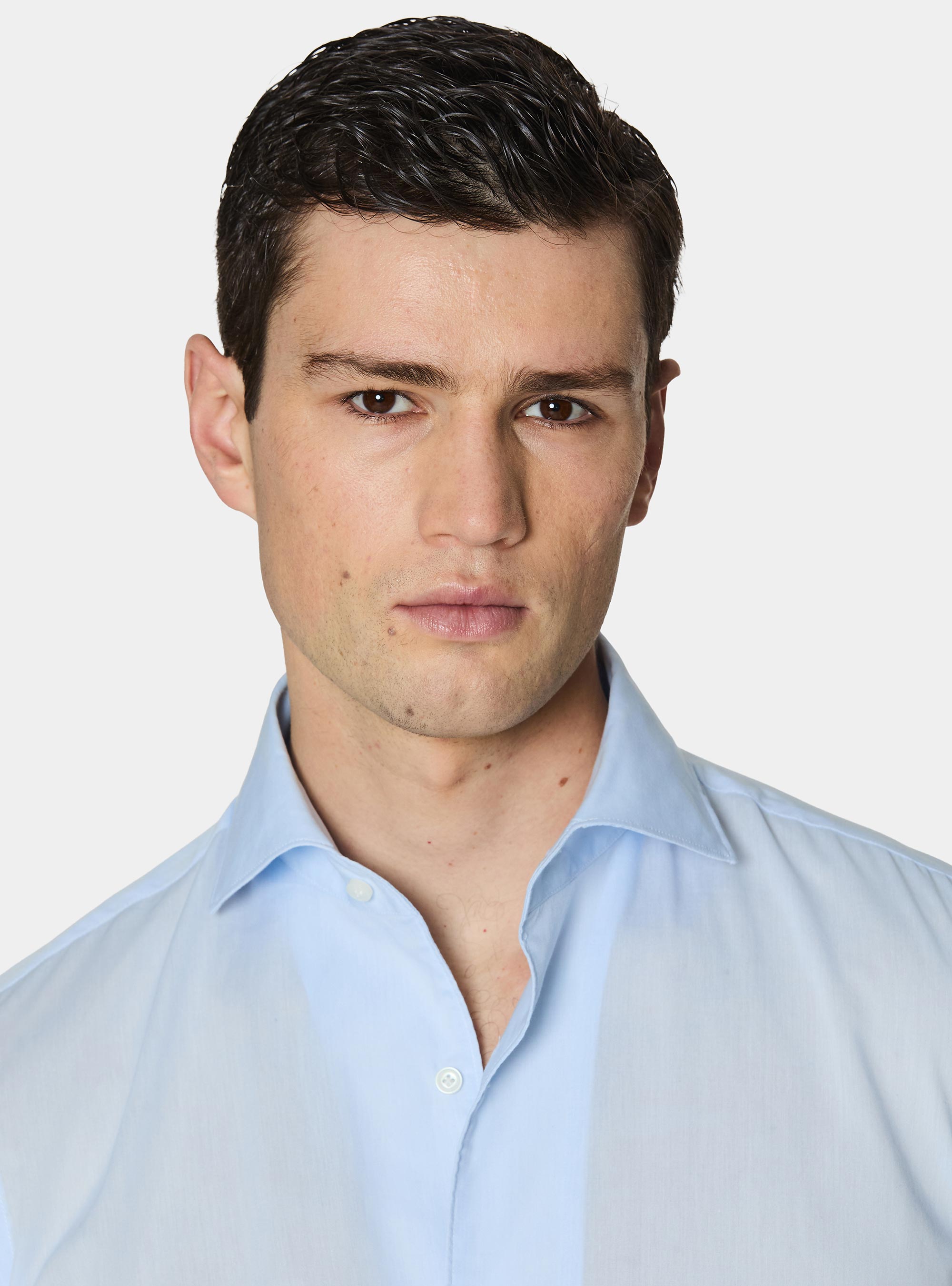 Cotton shirt with placket, LIGHT BLUE