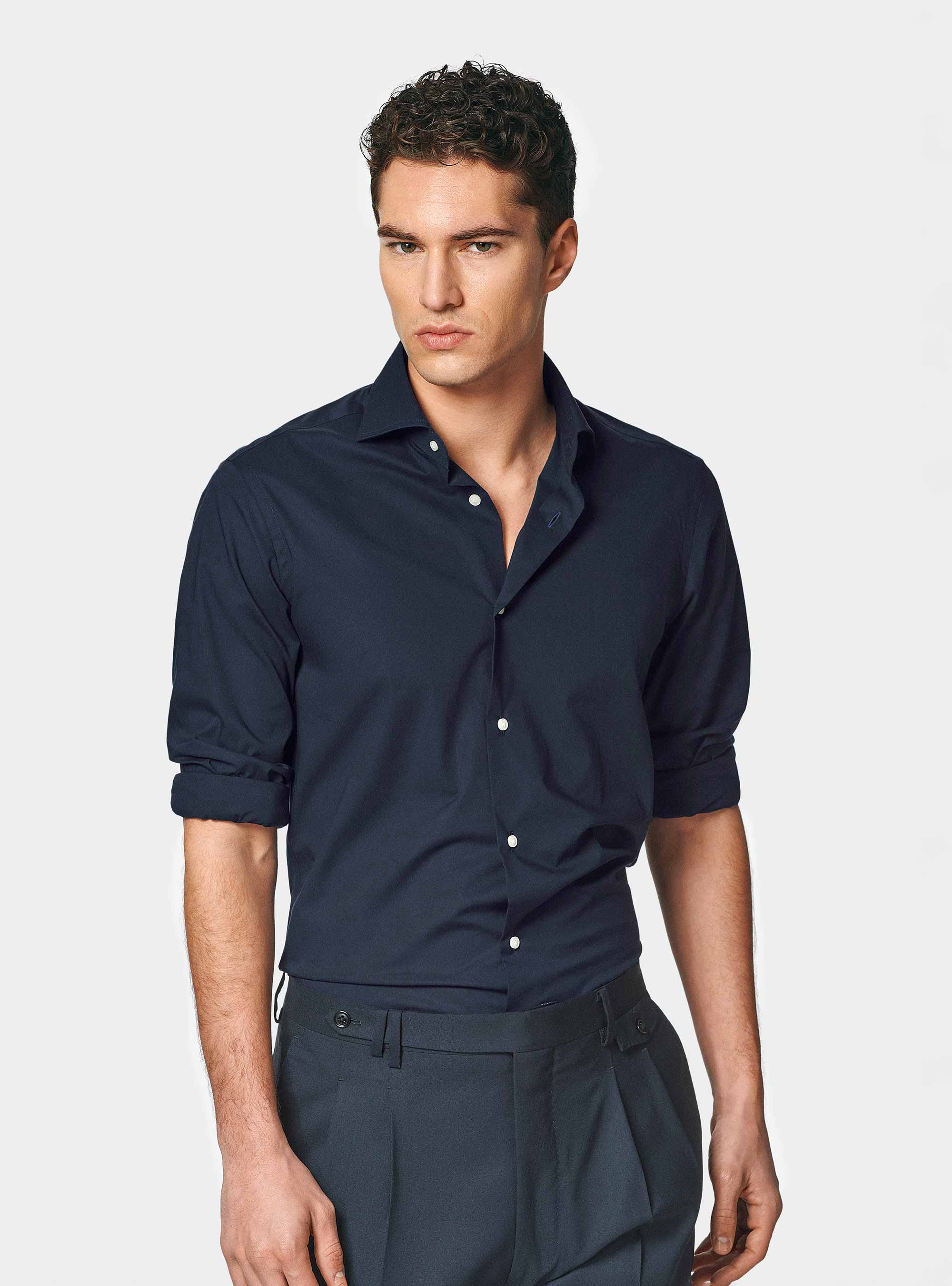 Chemise en popeline stretch, BLEU MARINE