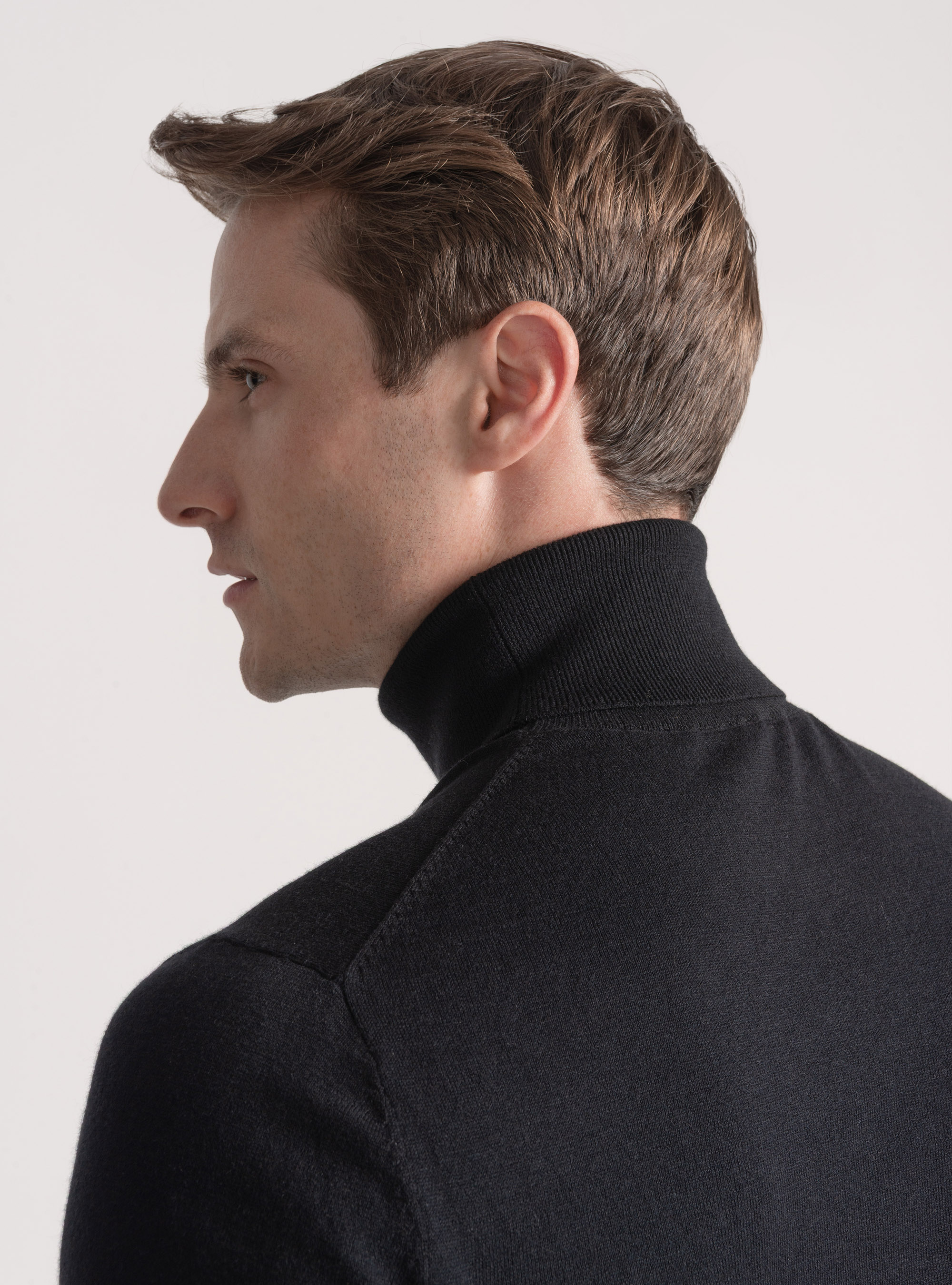 Silk and cashmere cotton turtleneck, BLACK