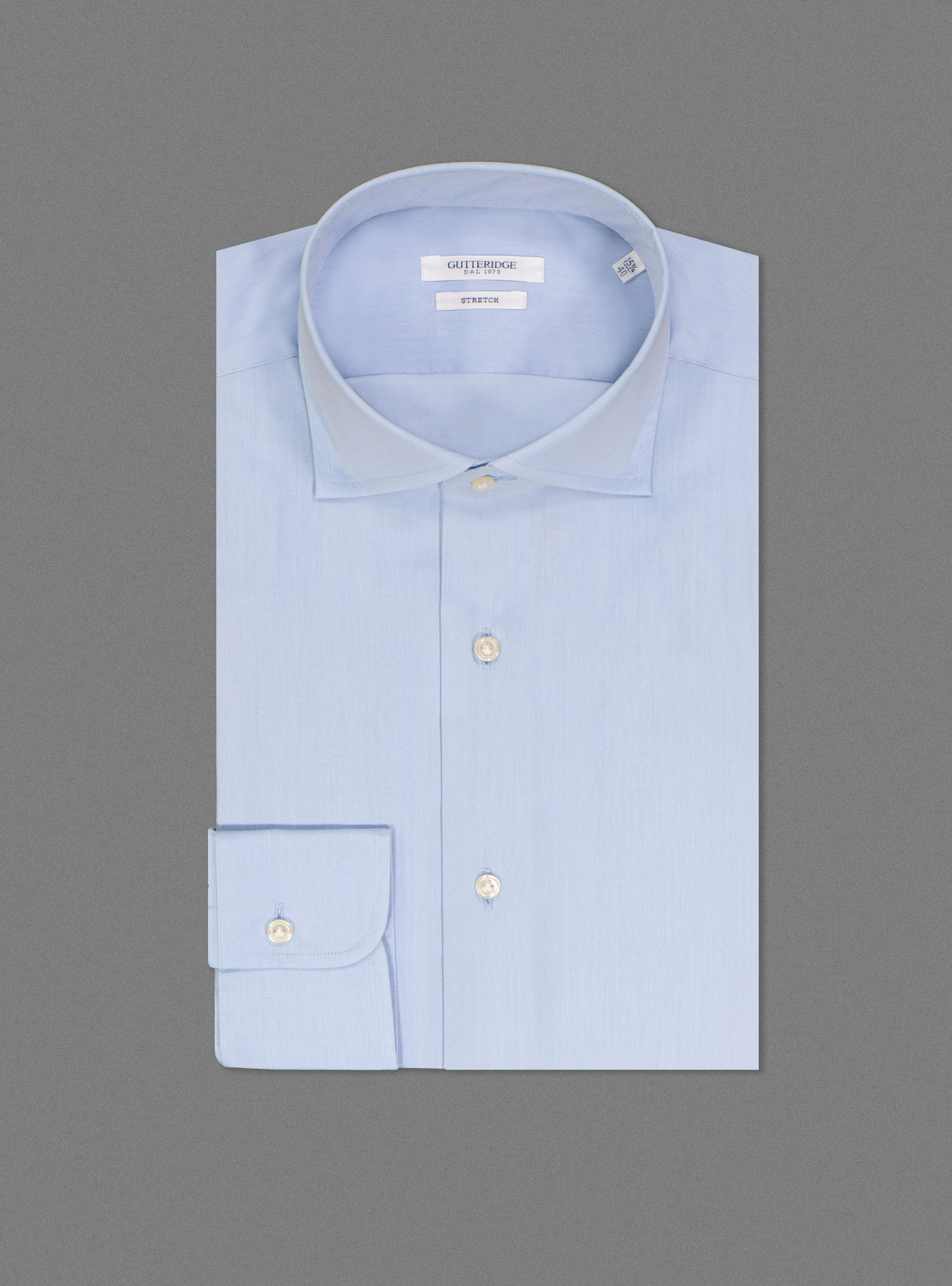Camicia collo semiaperto in popeline stretch, AZZURRO