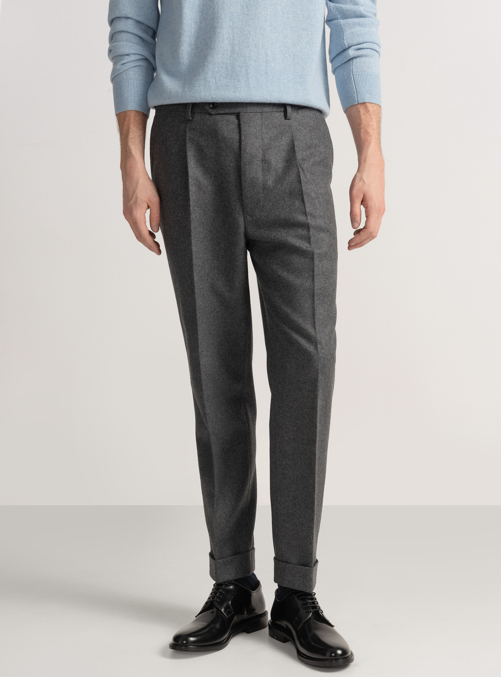 Pantaloni con pince in flanella, ASFALTO