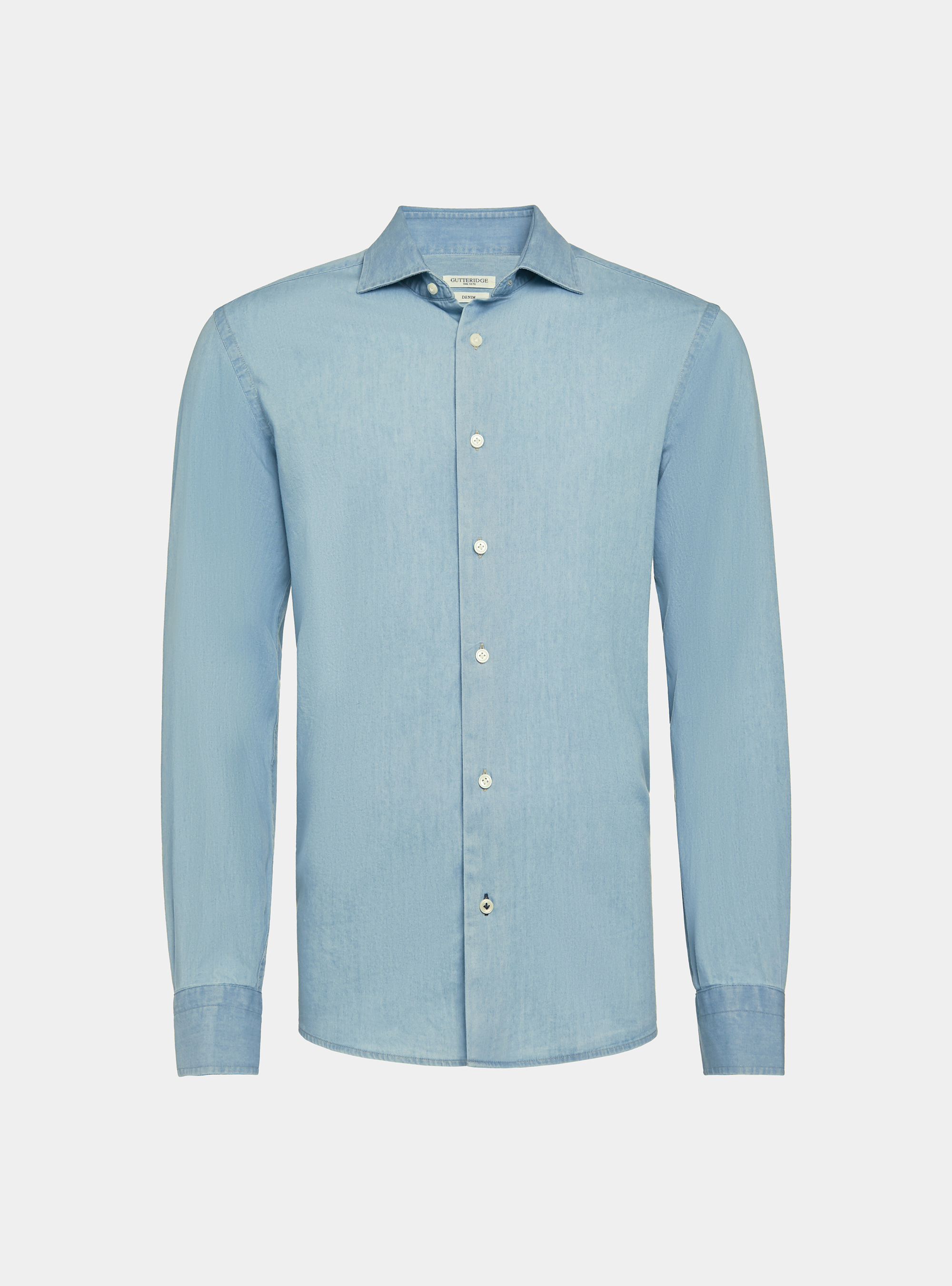 Camicia in cotone chambray, AZZURRO