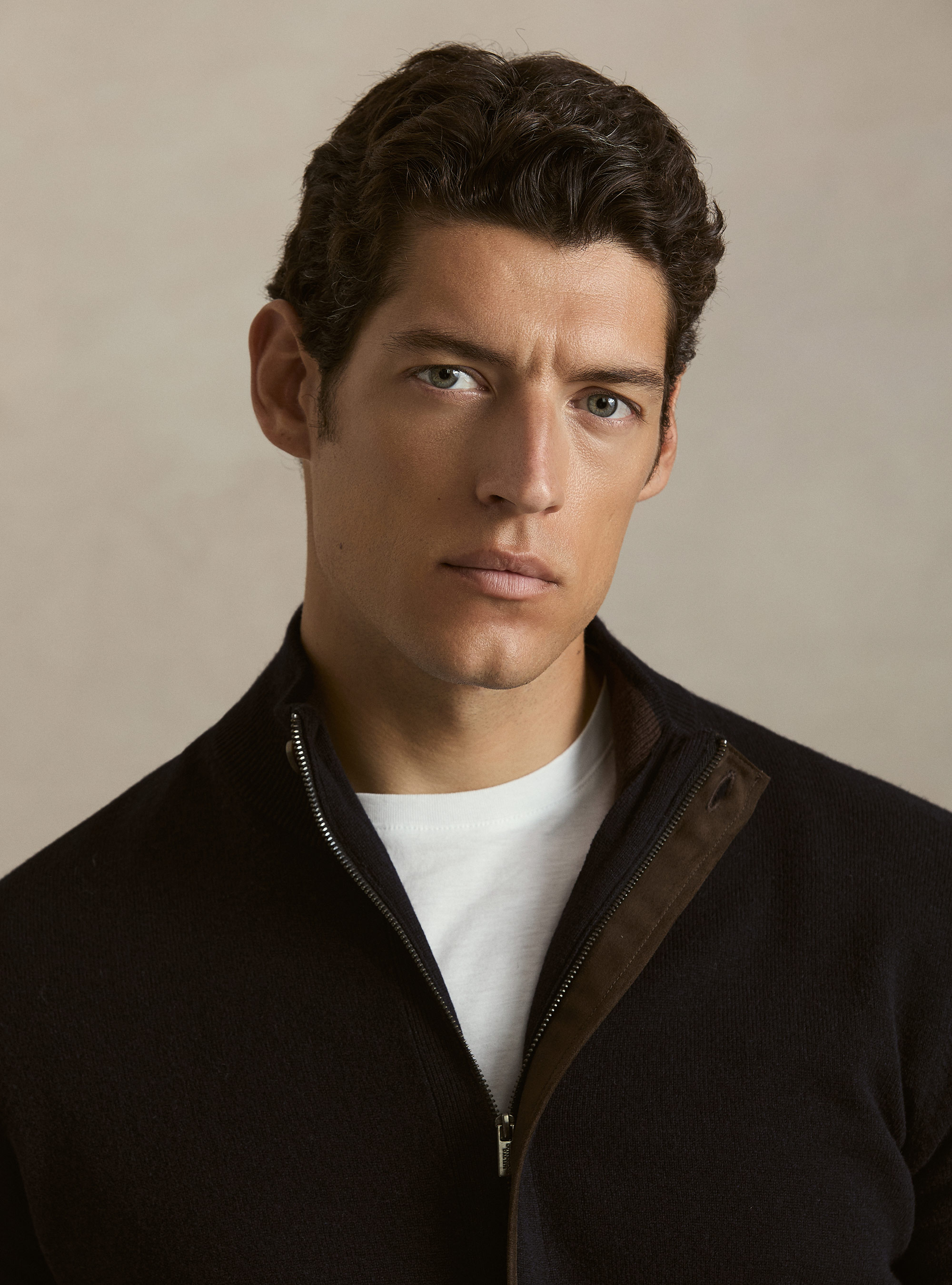 Zip-up cardigan in lambswool and cashmere blend, NAVY BLUE