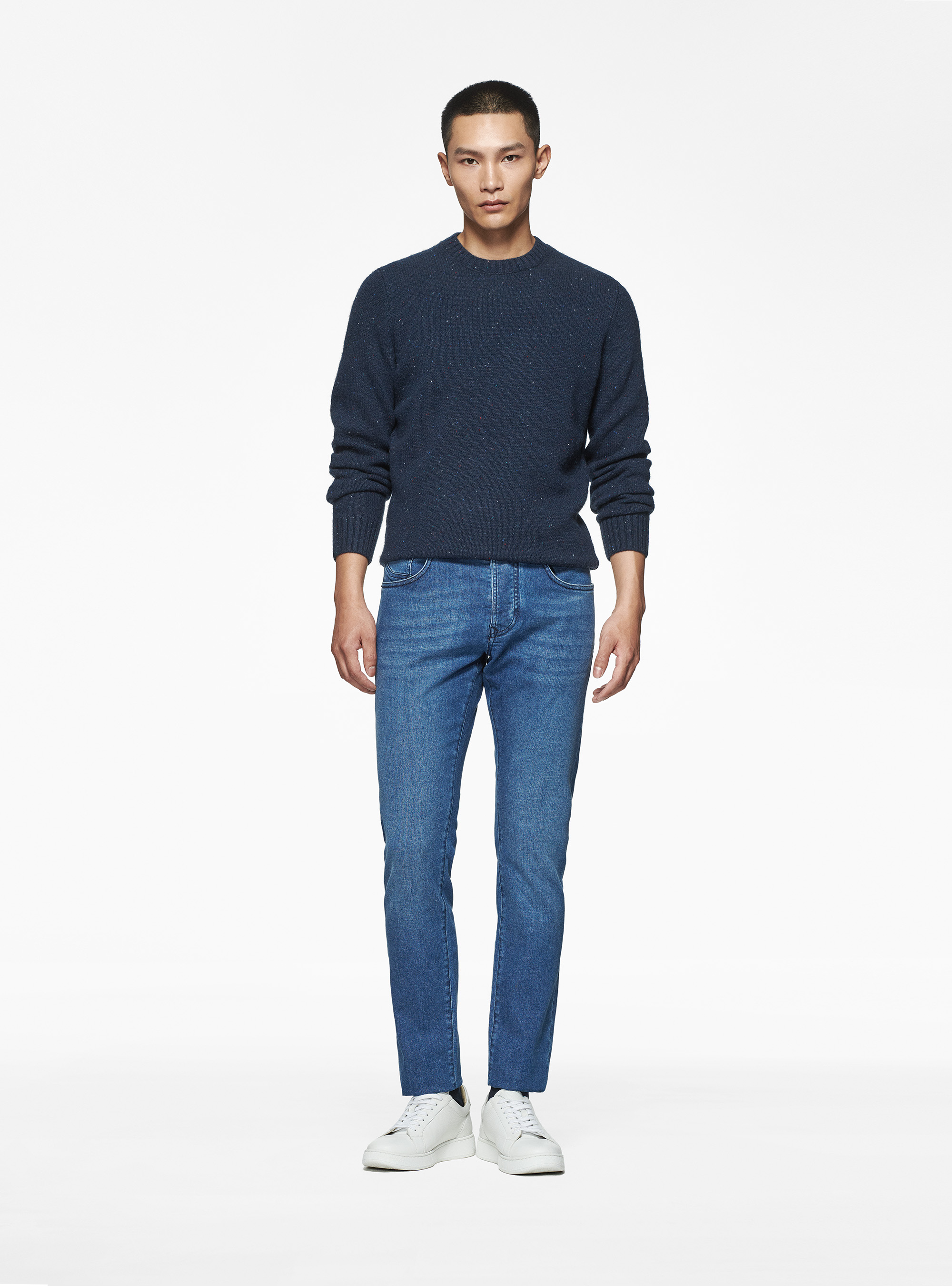 Yarn-dyed trousers, BLUE