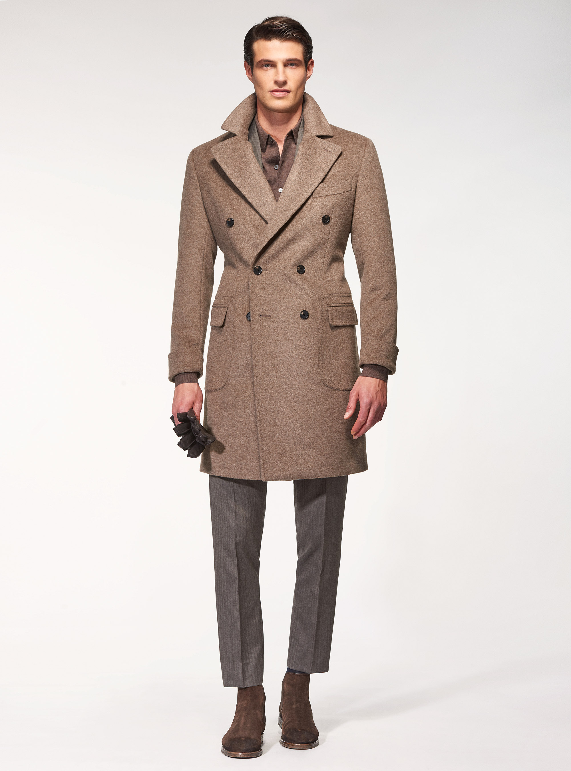 Cashmere wool double-breasted coat, MUD
